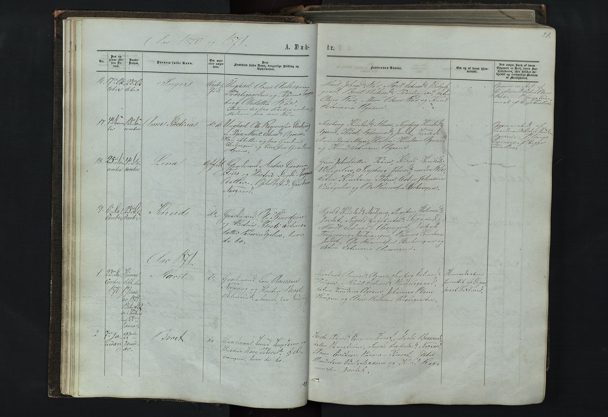 Tolga prestekontor, SAH/PREST-062/L/L0005: Parish register (copy) no. 5, 1862-1893, p. 21