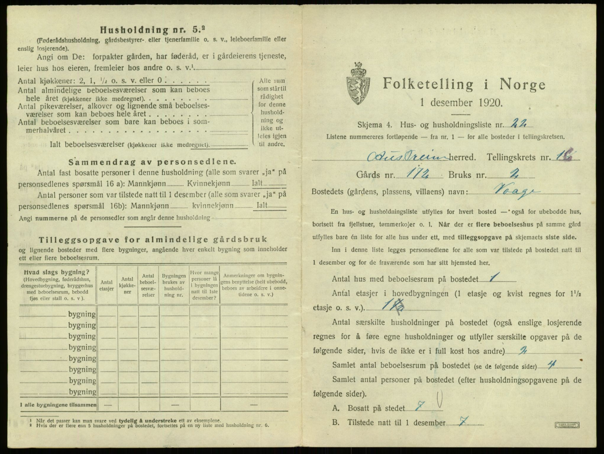 SAB, 1920 census for Austrheim, 1920, p. 762