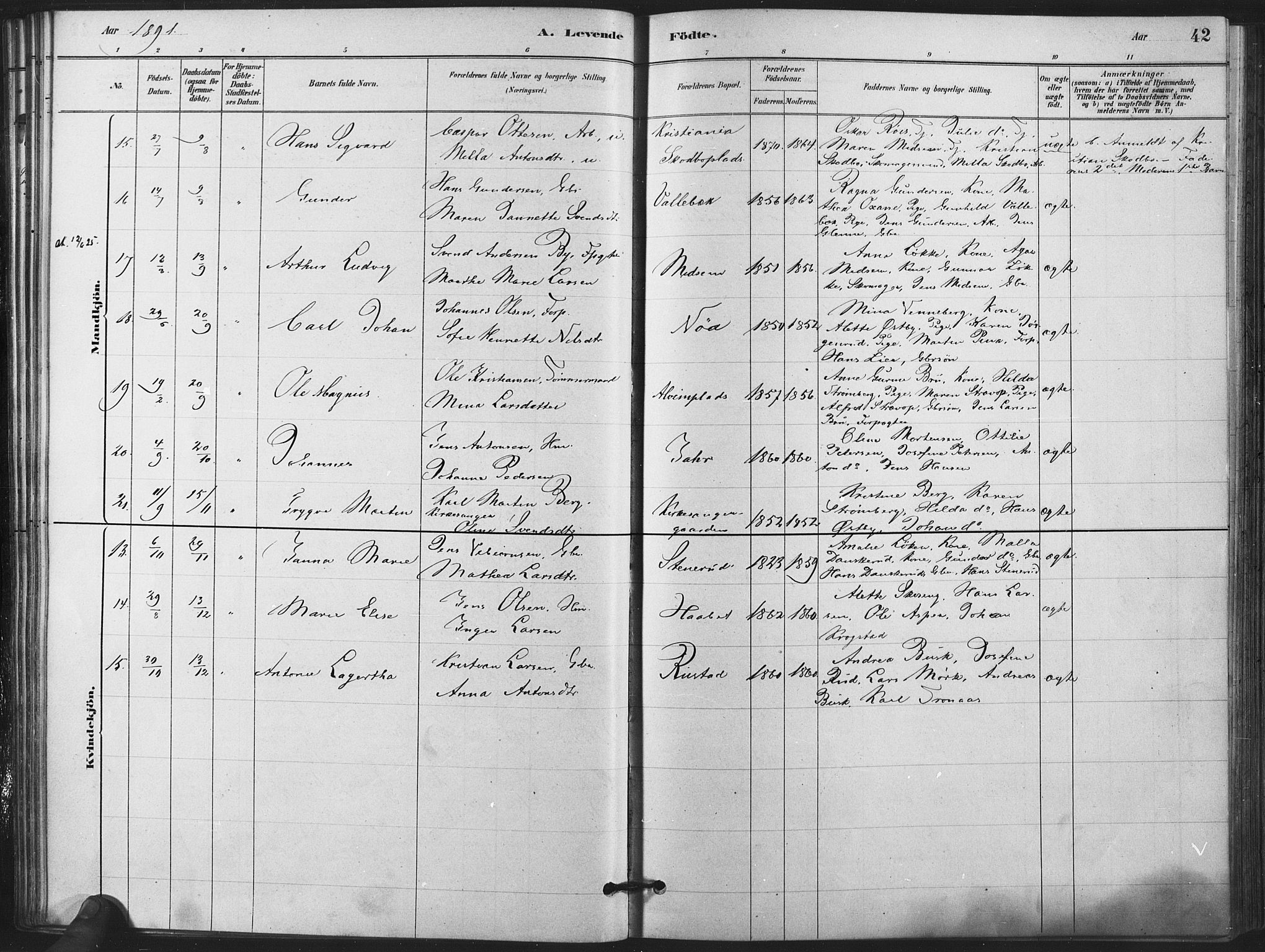 Kråkstad prestekontor Kirkebøker, AV/SAO-A-10125a/F/Fa/L0009: Parish register (official) no. I 9, 1880-1892, p. 42