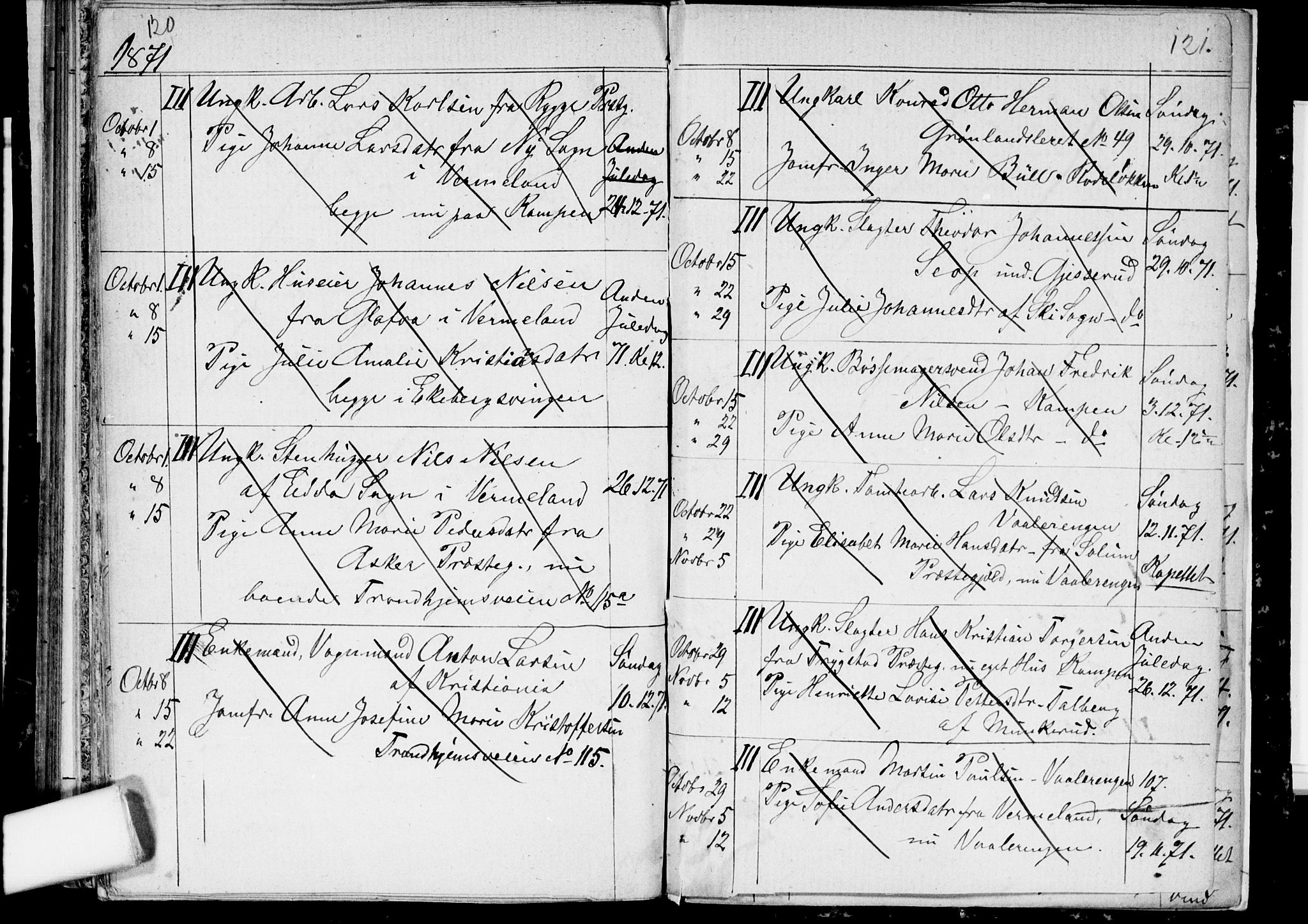 Østre Aker prestekontor Kirkebøker, AV/SAO-A-10840/H/Ha/L0002: Banns register no. I 2, 1861-1872, p. 120-121