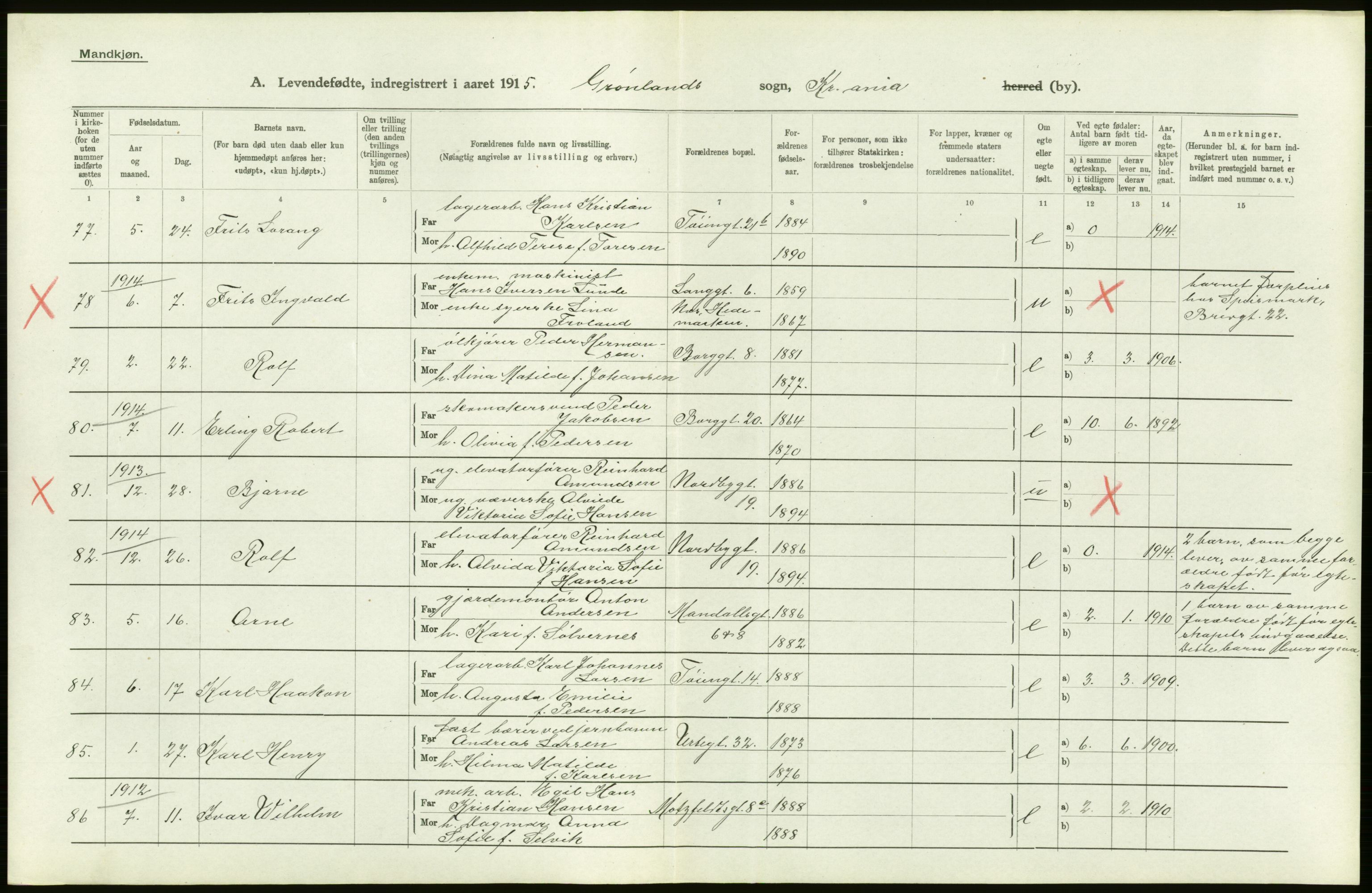 Statistisk sentralbyrå, Sosiodemografiske emner, Befolkning, AV/RA-S-2228/D/Df/Dfb/Dfbe/L0006: Kristiania: Levendefødte menn og kvinner., 1915, p. 702