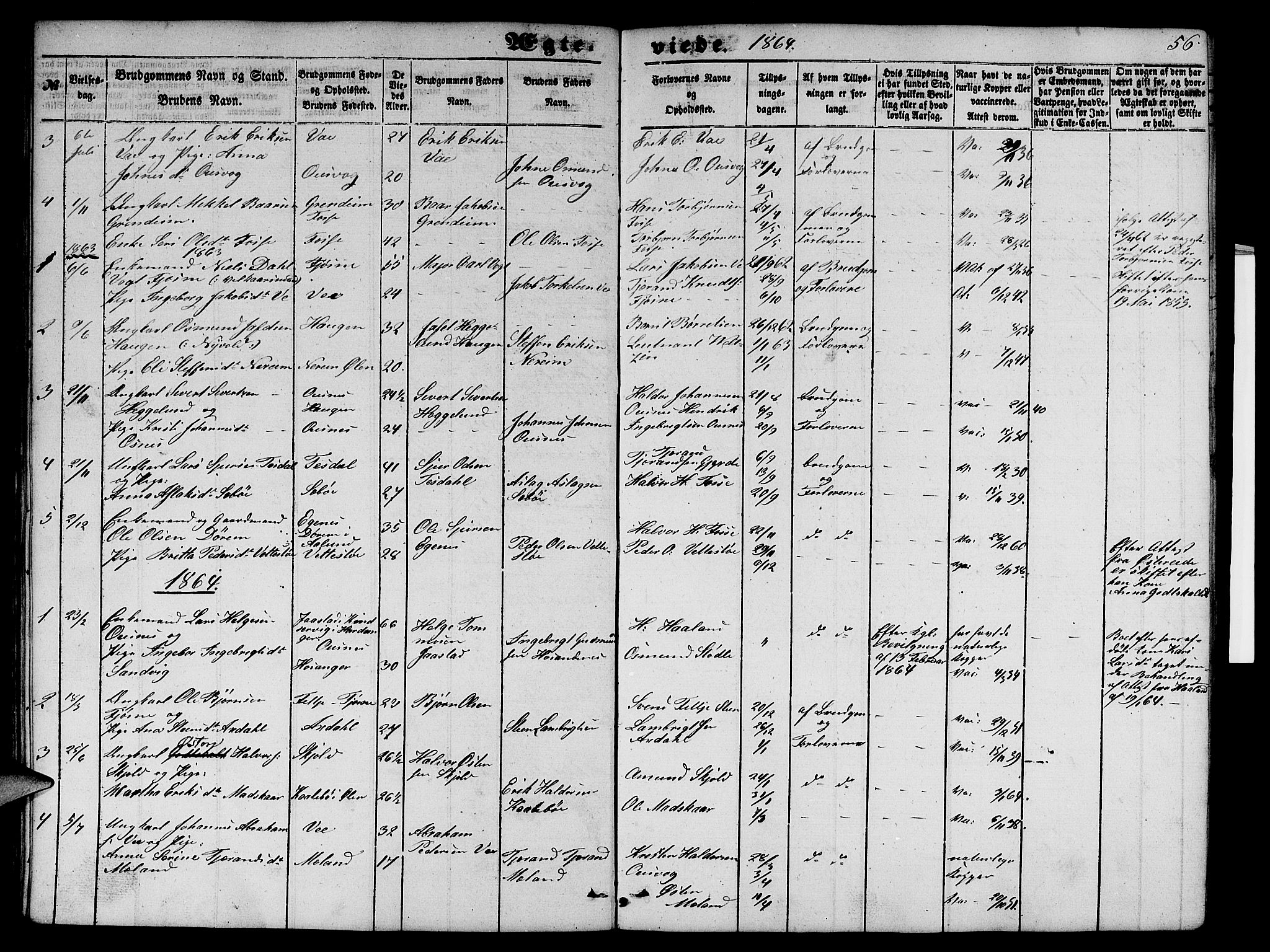 Etne sokneprestembete, SAB/A-75001/H/Hab: Parish register (copy) no. B 2, 1851-1866, p. 56