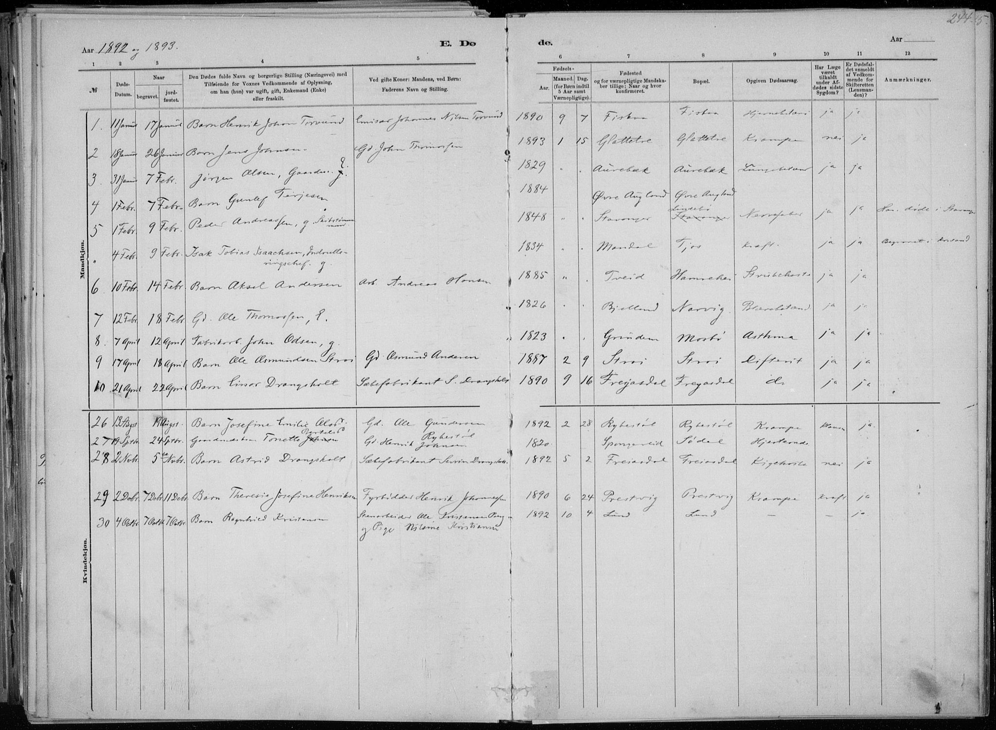 Oddernes sokneprestkontor, AV/SAK-1111-0033/F/Fa/Faa/L0009: Parish register (official) no. A 9, 1884-1896, p. 244