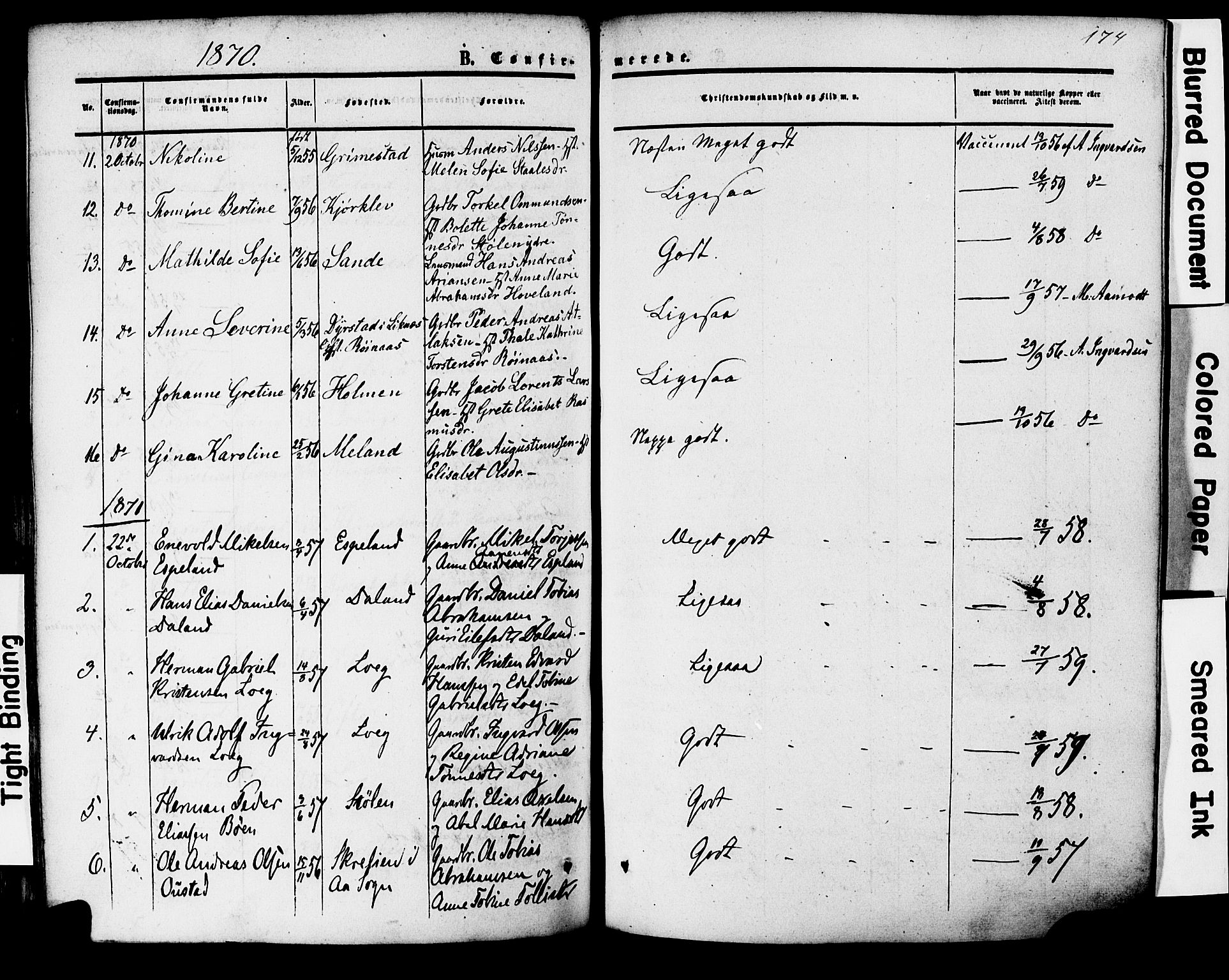 Herad sokneprestkontor, SAK/1111-0018/F/Fa/Faa/L0005: Parish register (official) no. A 5, 1853-1886, p. 174