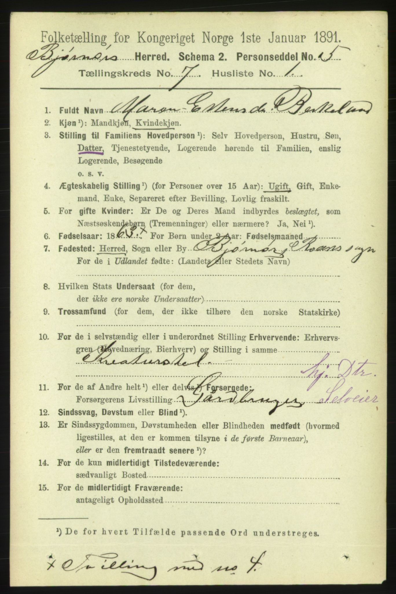 RA, 1891 census for 1632 Bjørnør, 1891, p. 2988