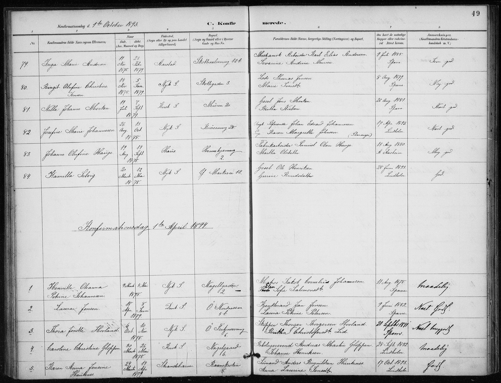 Nykirken Sokneprestembete, SAB/A-77101/H/Haa/L0028: Parish register (official) no. C 7, 1887-1913, p. 49