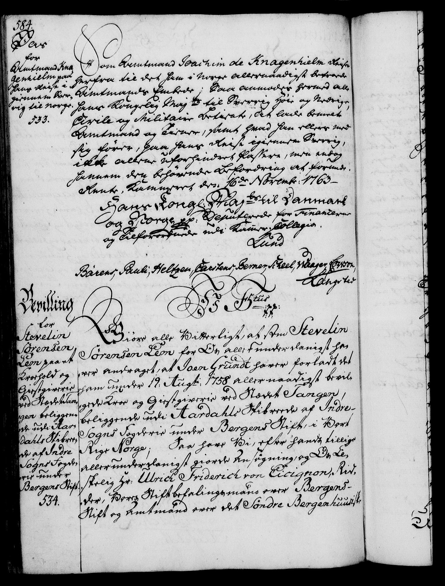 Rentekammeret, Kammerkanselliet, RA/EA-3111/G/Gg/Gga/L0007: Norsk ekspedisjonsprotokoll med register (merket RK 53.7), 1759-1768, p. 584