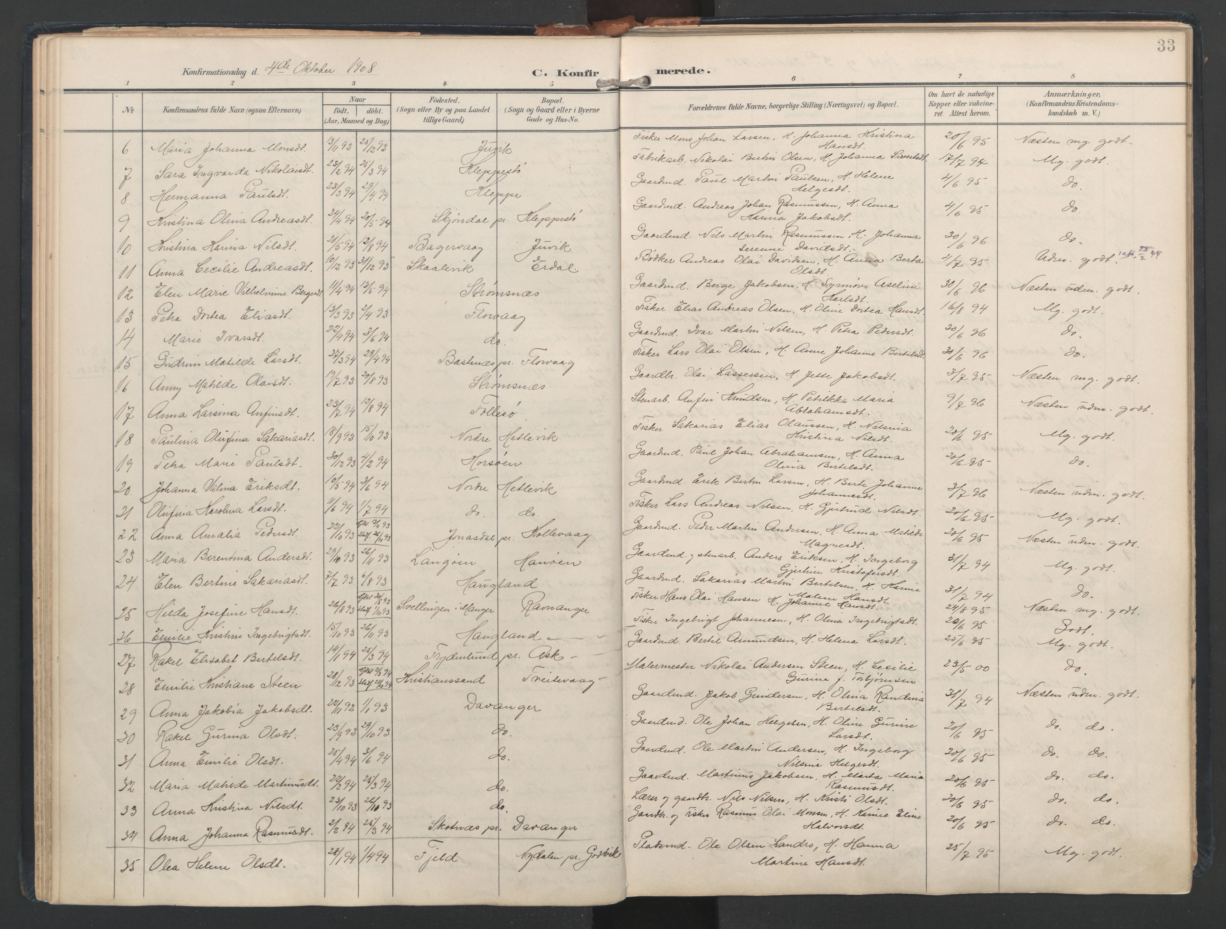 Askøy Sokneprestembete, AV/SAB-A-74101/H/Ha/Haa/Haad/L0001: Parish register (official) no. D 1, 1902-1916, p. 33