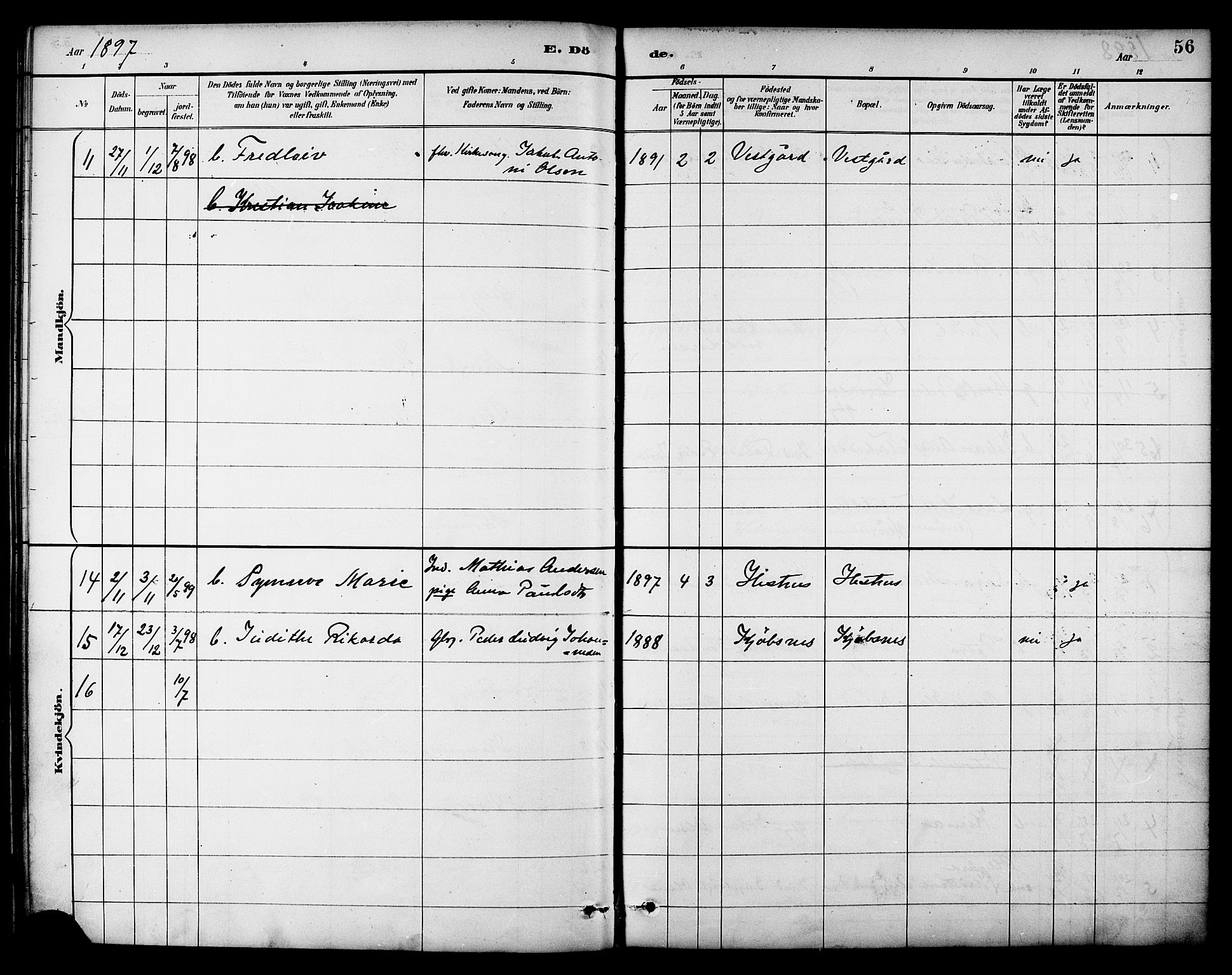 Ministerialprotokoller, klokkerbøker og fødselsregistre - Nordland, AV/SAT-A-1459/861/L0870: Parish register (official) no. 861A05, 1889-1903, p. 56