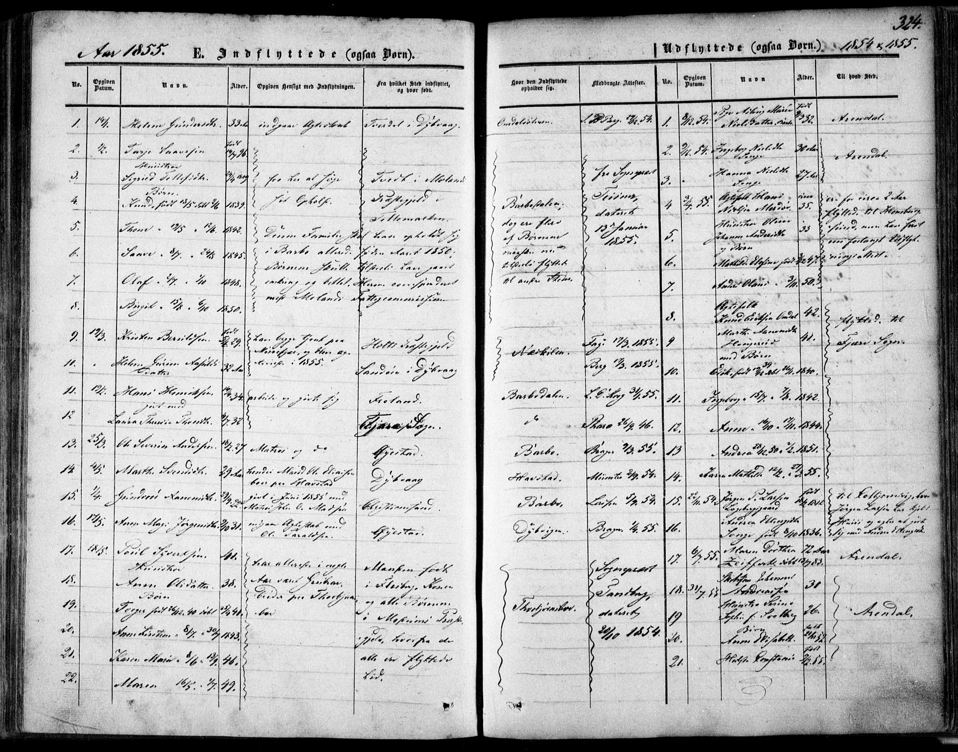 Tromøy sokneprestkontor, SAK/1111-0041/F/Fa/L0006: Parish register (official) no. A 6, 1855-1863, p. 324