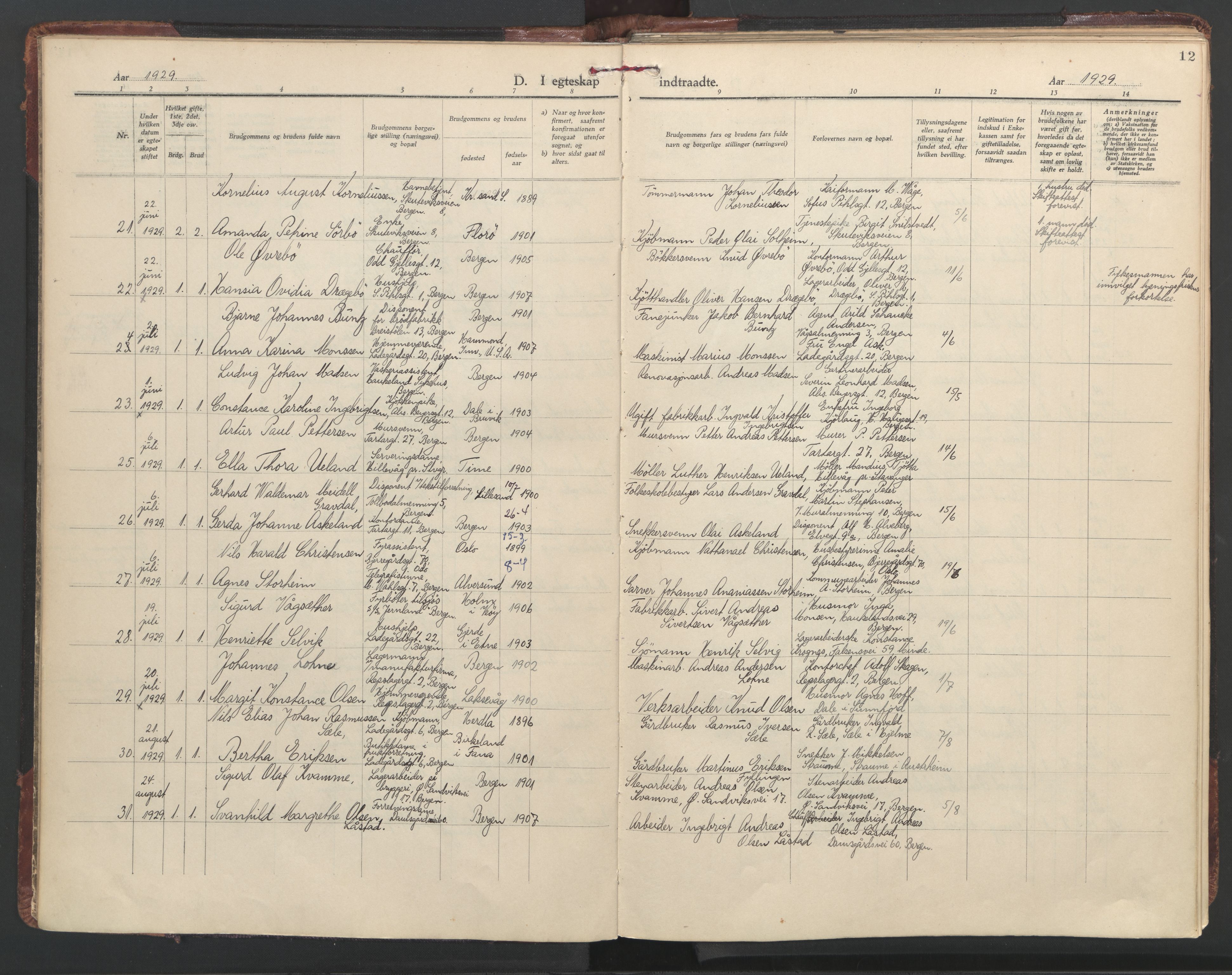 St. Olavs Sokneprestembete, AV/SAB-A-78101/H/Haa: Parish register (official) no. C 1, 1928-1954, p. 12