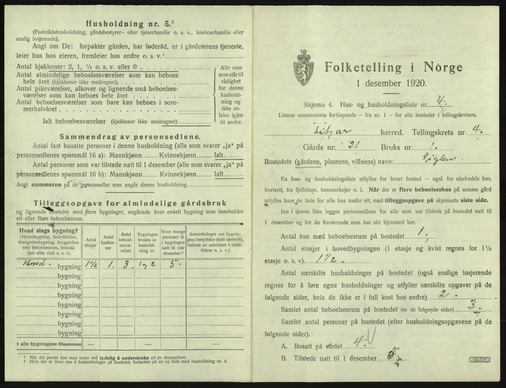 SAB, 1920 census for Fitjar, 1920, p. 267