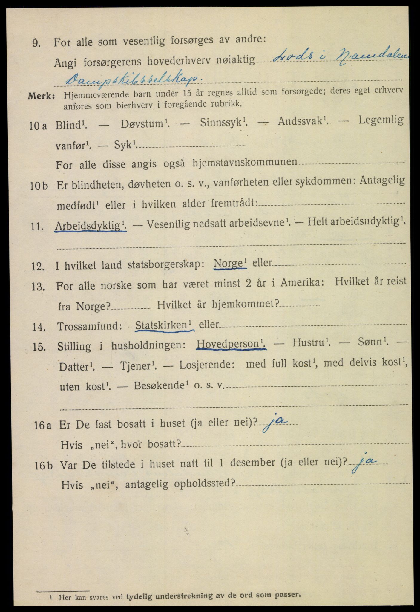 SAT, 1920 census for Namsos, 1920, p. 3726