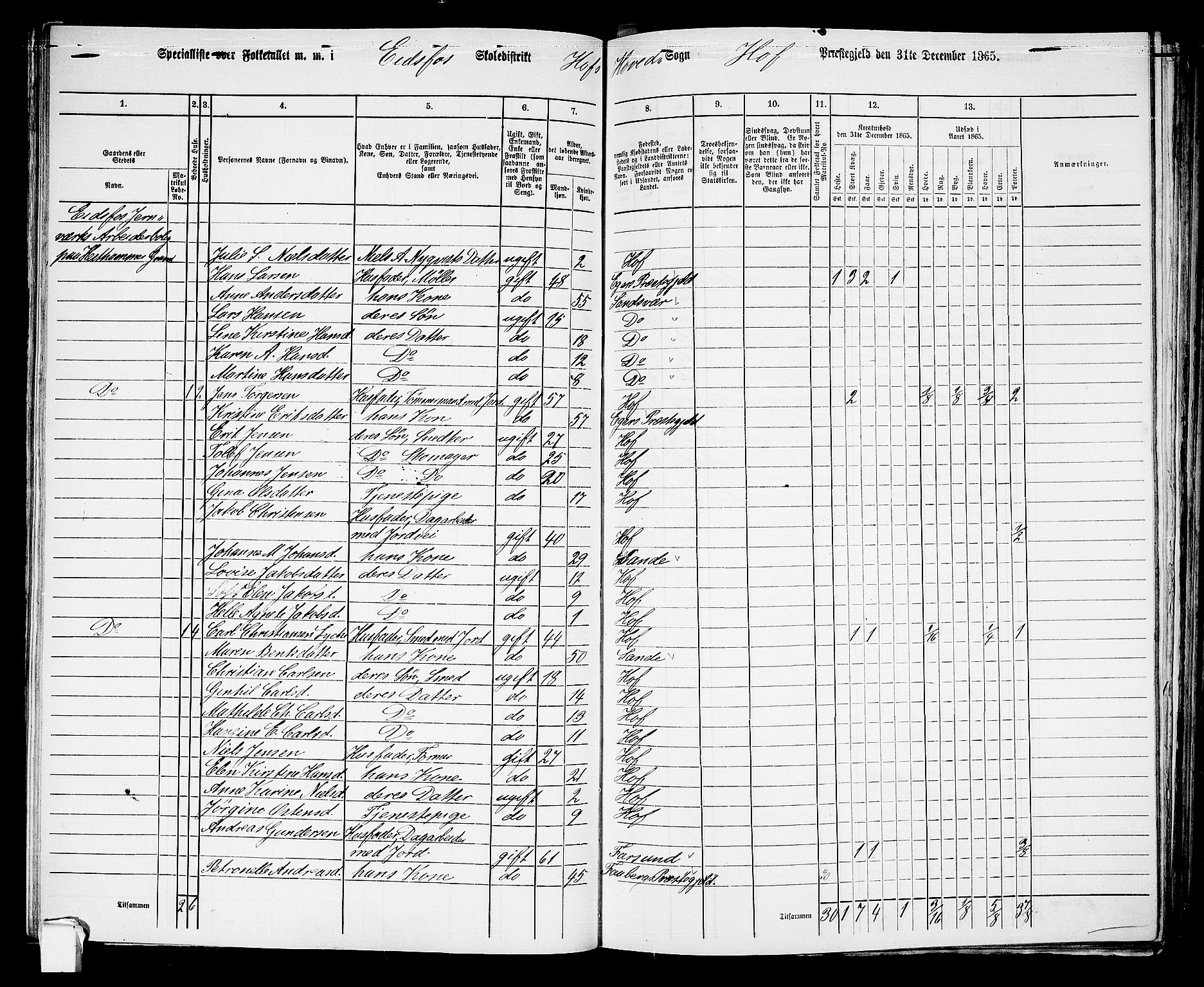 RA, 1865 census for Hof, 1865, p. 87