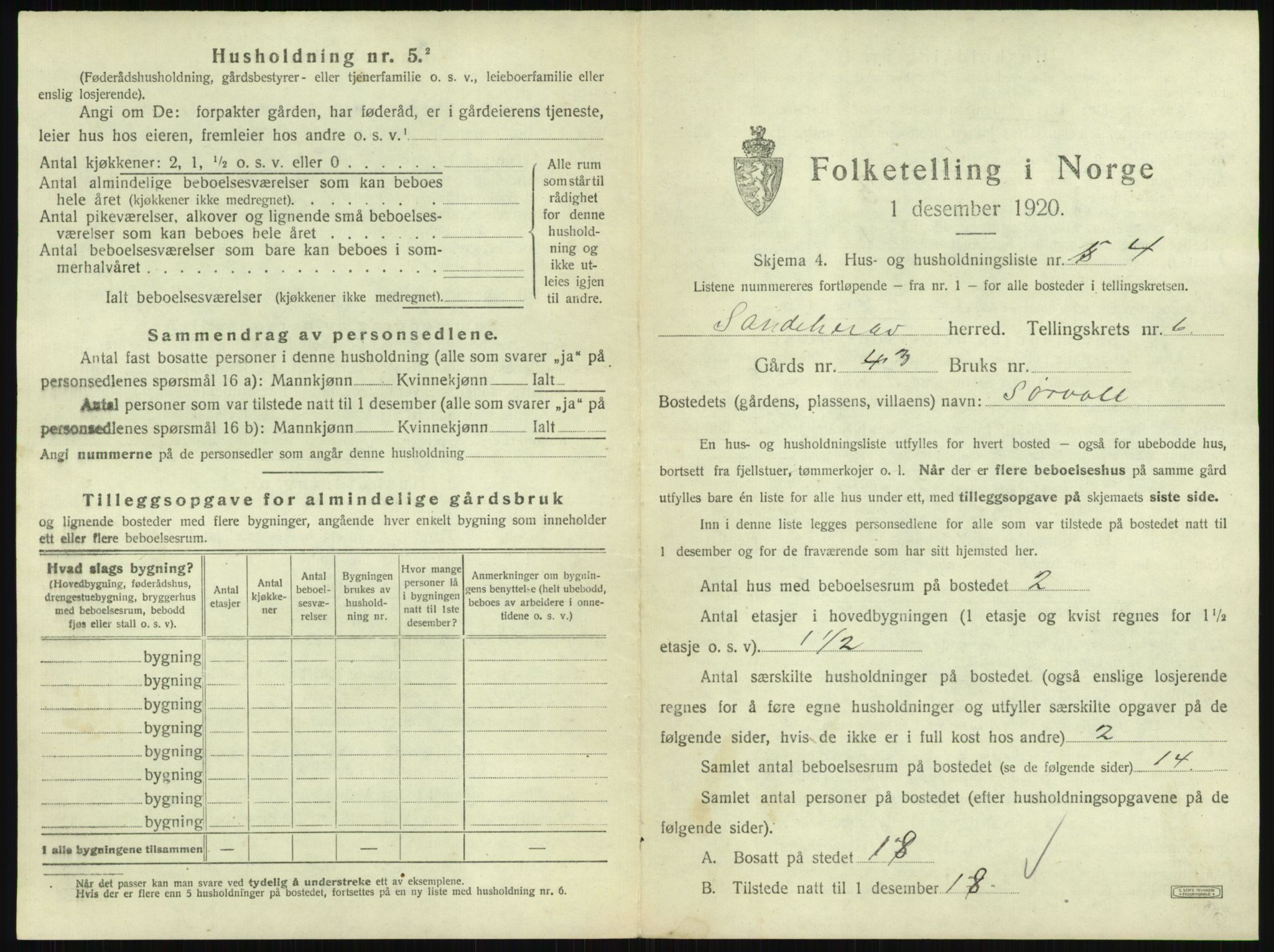 SAKO, 1920 census for Sandeherred, 1920, p. 1120