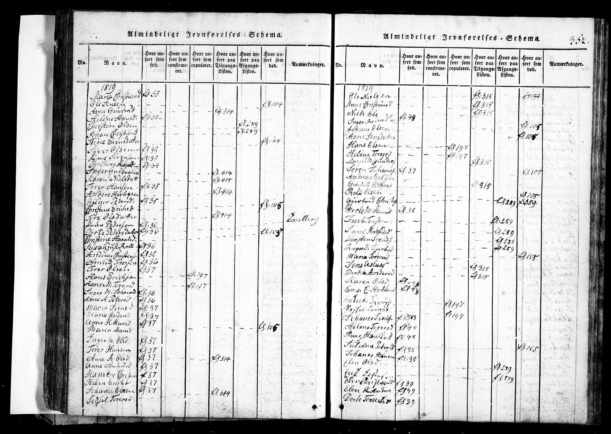 Spydeberg prestekontor Kirkebøker, SAO/A-10924/G/Ga/L0001: Parish register (copy) no. I 1, 1814-1868, p. 352