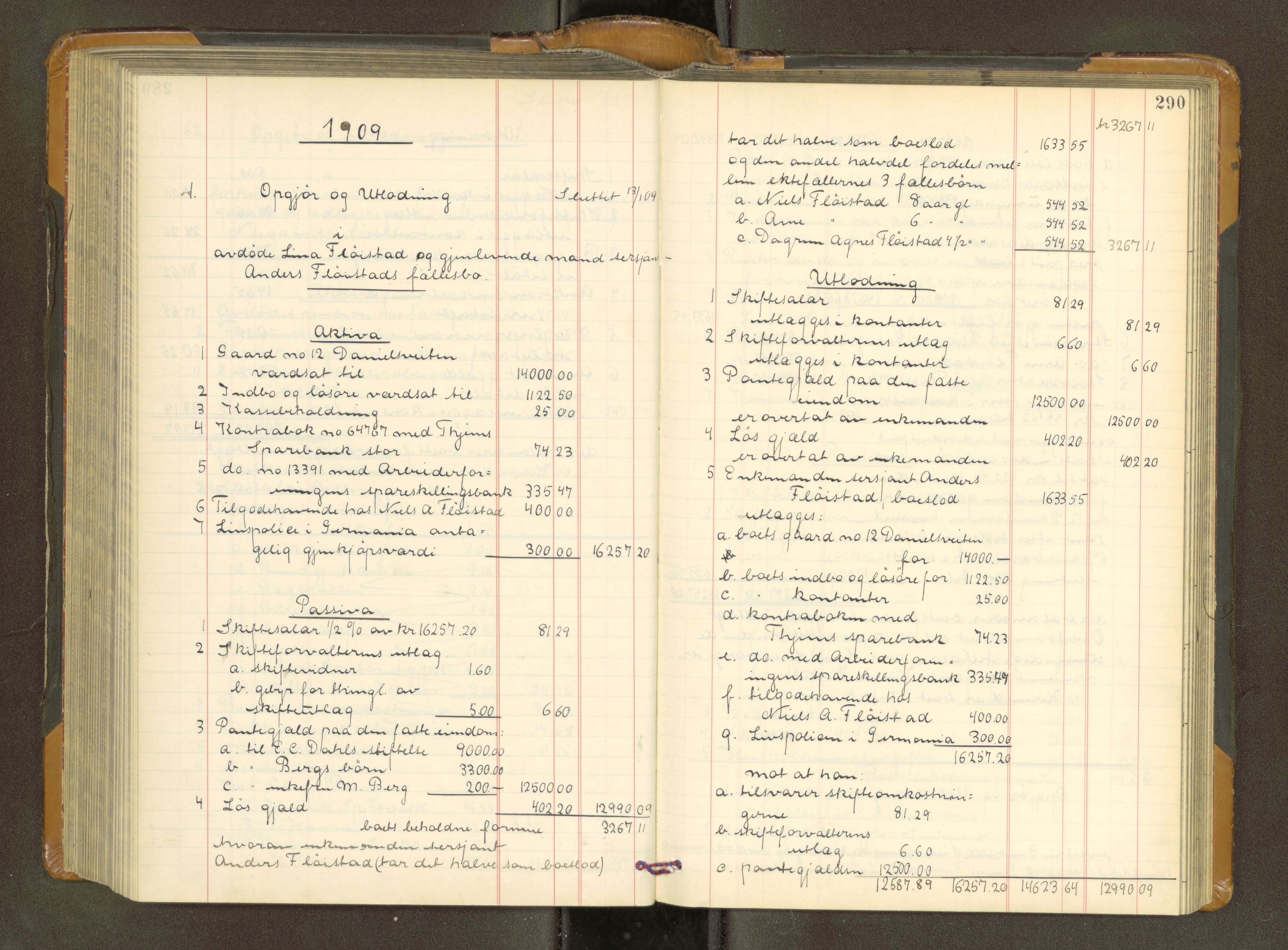 Trondheim byfogd, AV/SAT-A-0003/1/3/3A/L0039: Skifteutlodningsprotokoll - 3/11-2/2. U, 1906-1910, p. 290