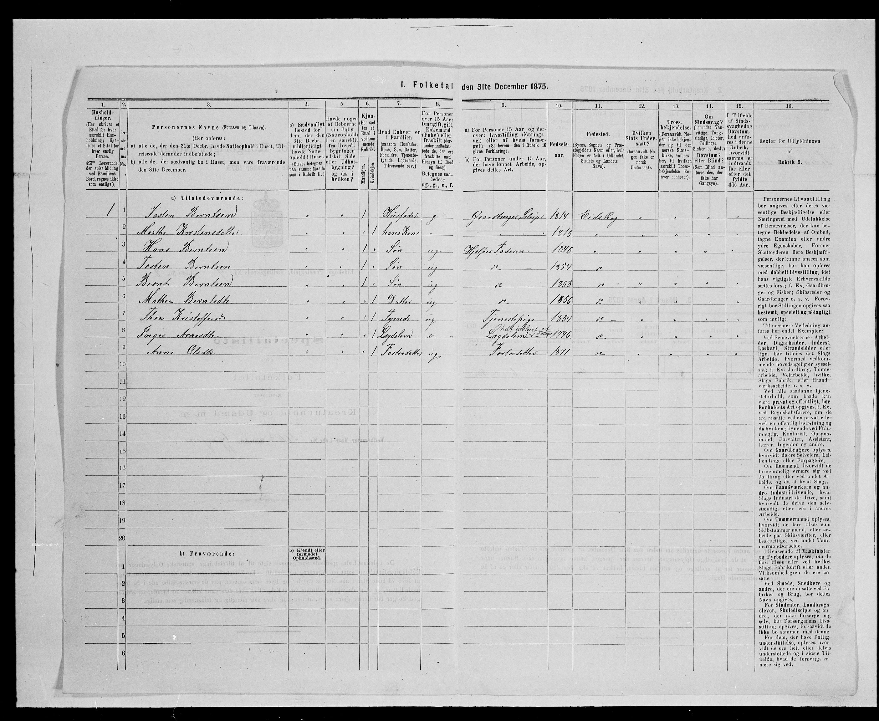 SAH, 1875 census for 0420P Eidskog, 1875, p. 1521