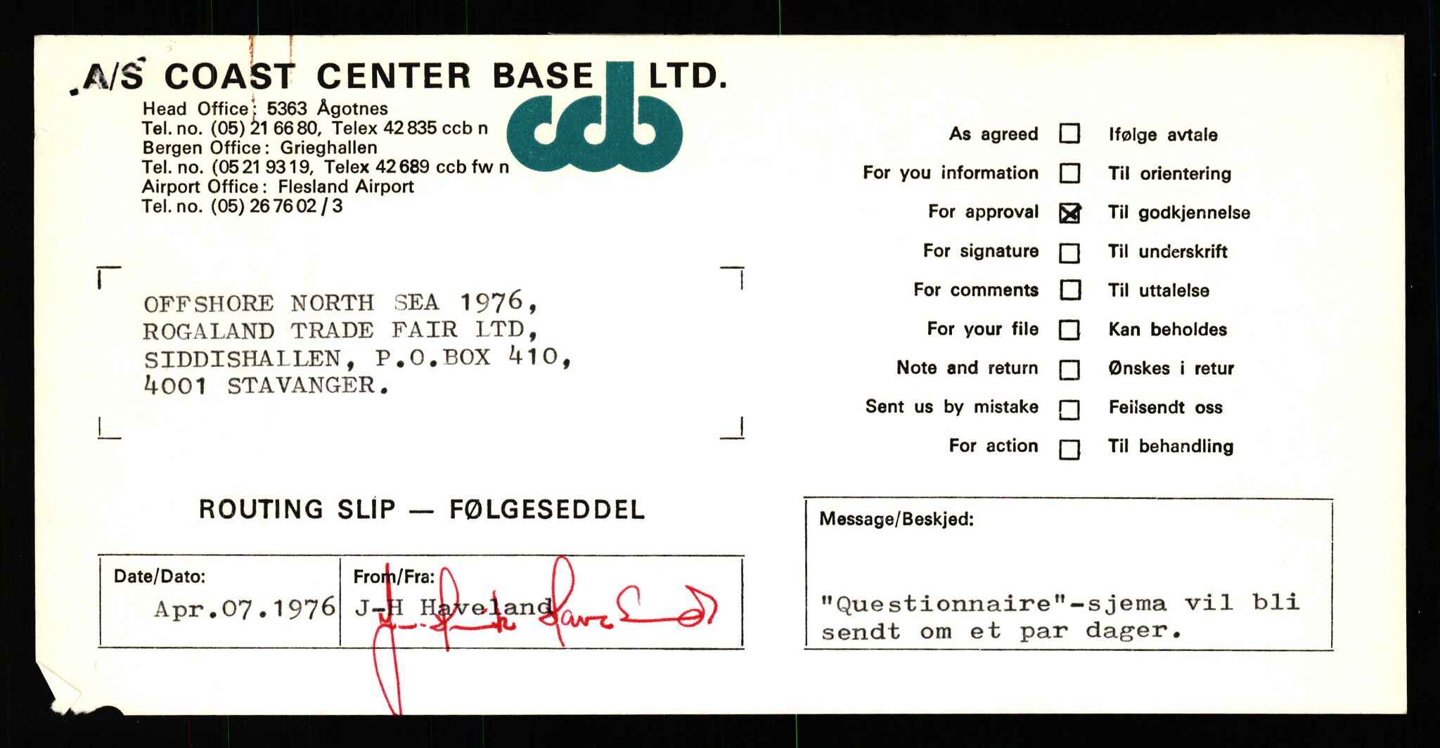 Pa 1716 - Stiftelsen Offshore Northern Seas, AV/SAST-A-102319/F/Fb/L0001: Søknadsskjemaer, 1974-1976, p. 1106