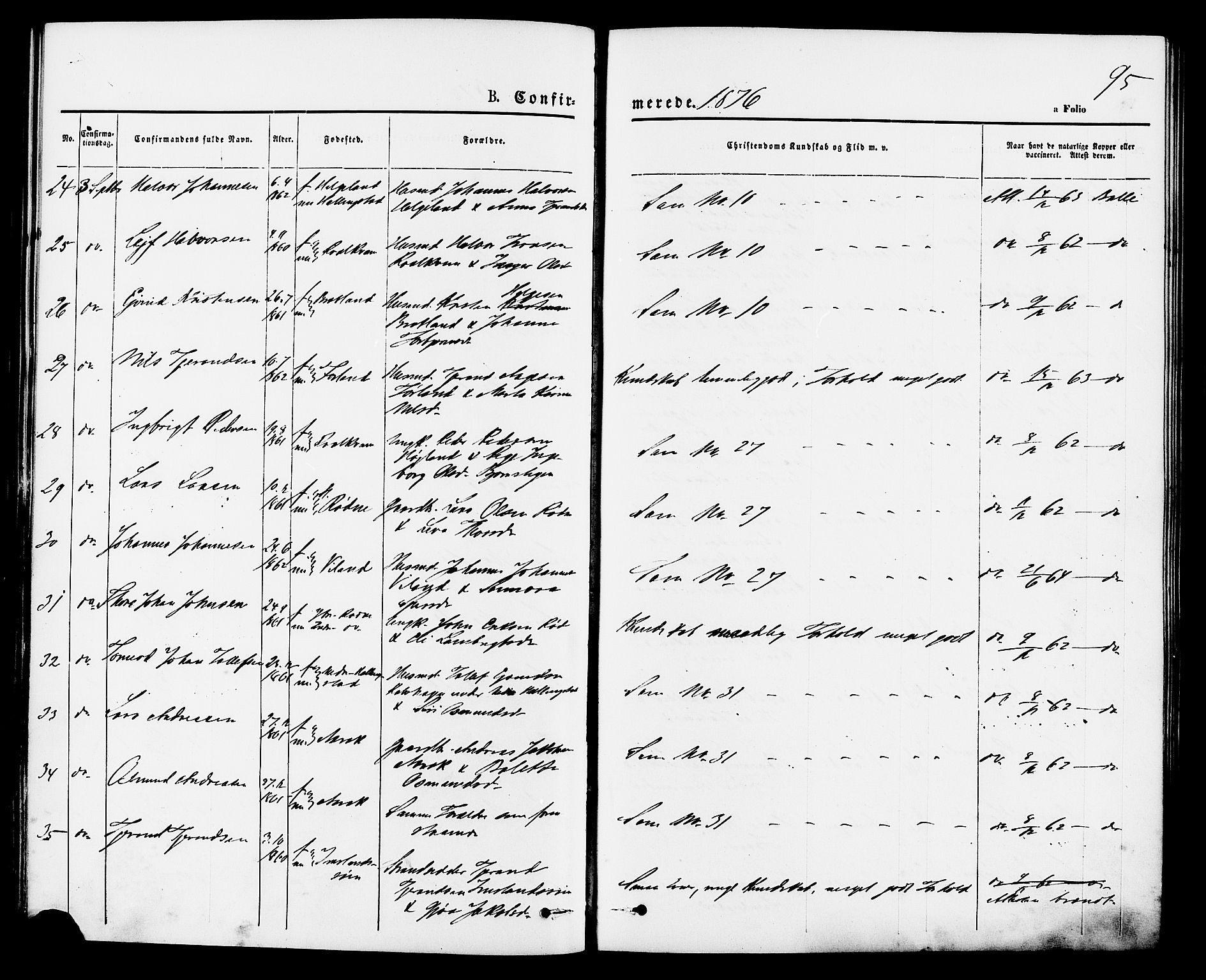 Vikedal sokneprestkontor, AV/SAST-A-101840/01/IV: Parish register (official) no. A 7, 1868-1883, p. 95