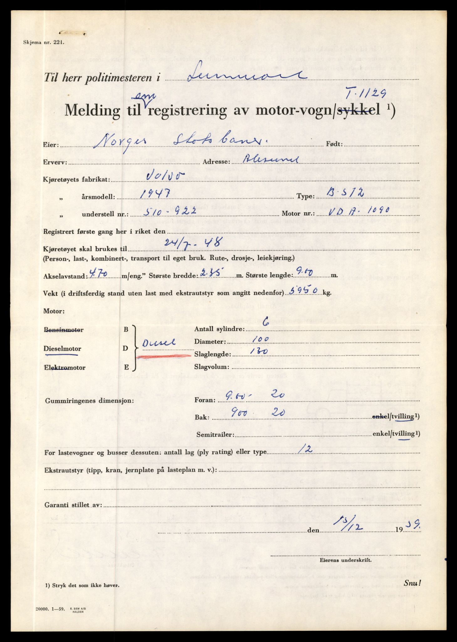 Møre og Romsdal vegkontor - Ålesund trafikkstasjon, SAT/A-4099/F/Fe/L0010: Registreringskort for kjøretøy T 1050 - T 1169, 1927-1998, p. 2227