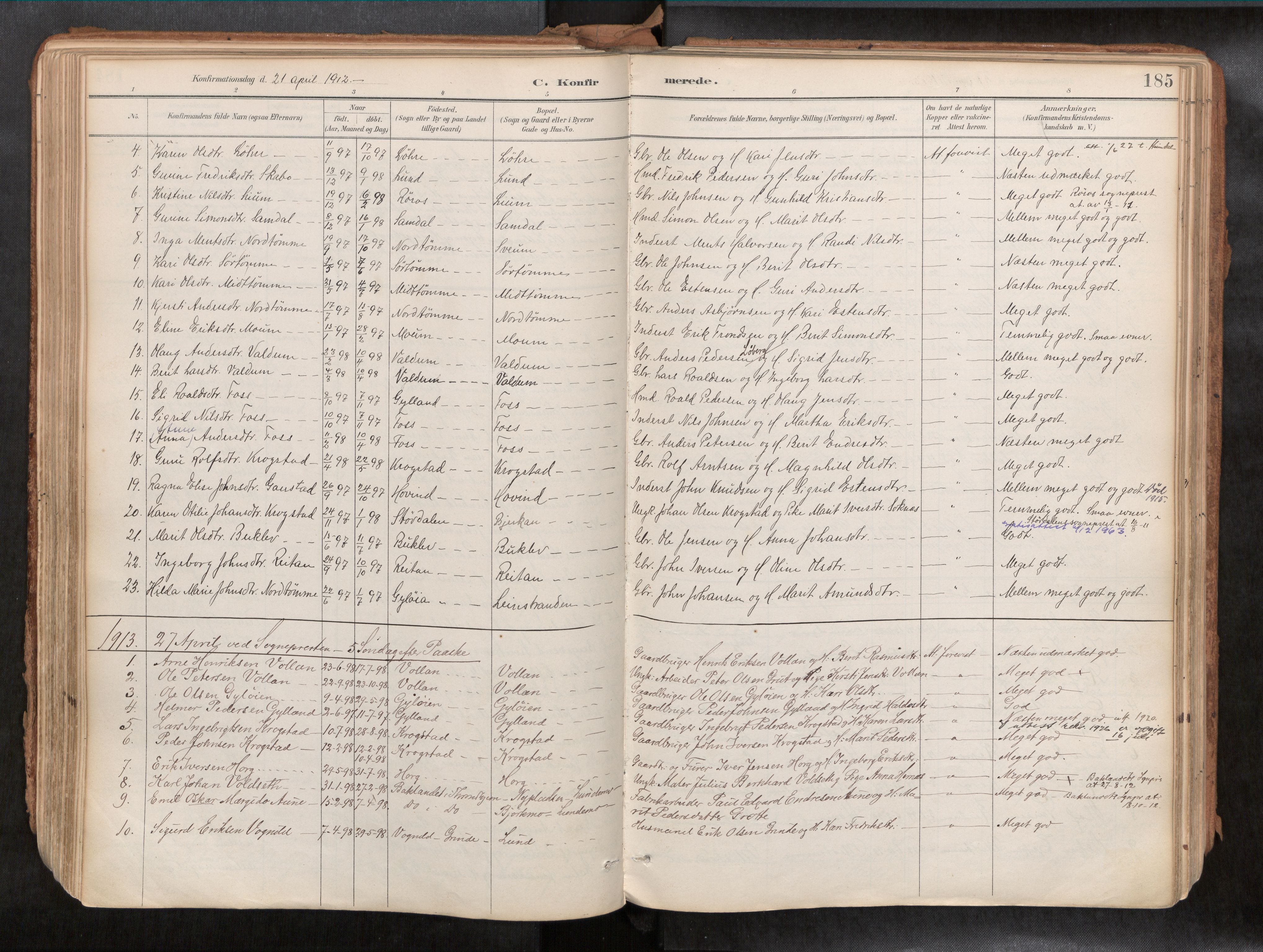 Ministerialprotokoller, klokkerbøker og fødselsregistre - Sør-Trøndelag, SAT/A-1456/692/L1105b: Parish register (official) no. 692A06, 1891-1934, p. 185