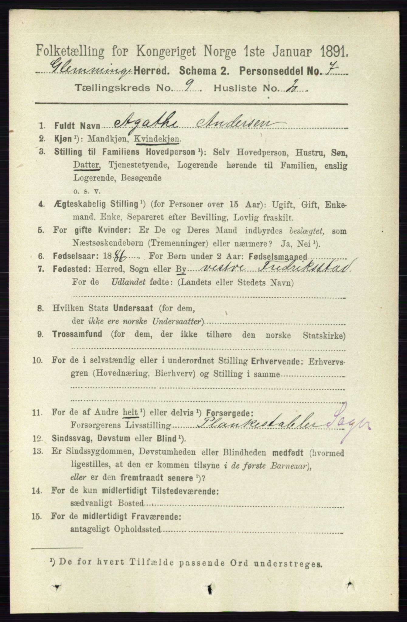 RA, 1891 census for 0132 Glemmen, 1891, p. 9595