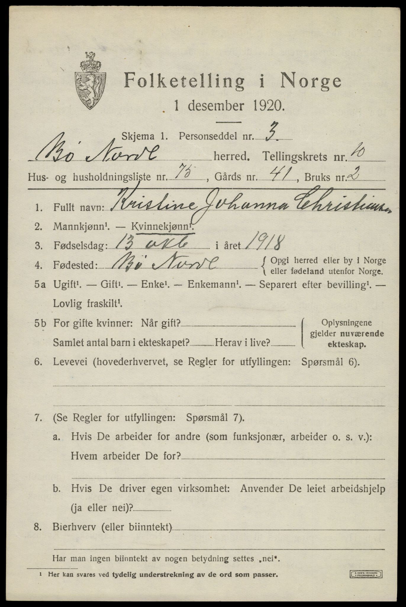 SAT, 1920 census for Bø, 1920, p. 9548