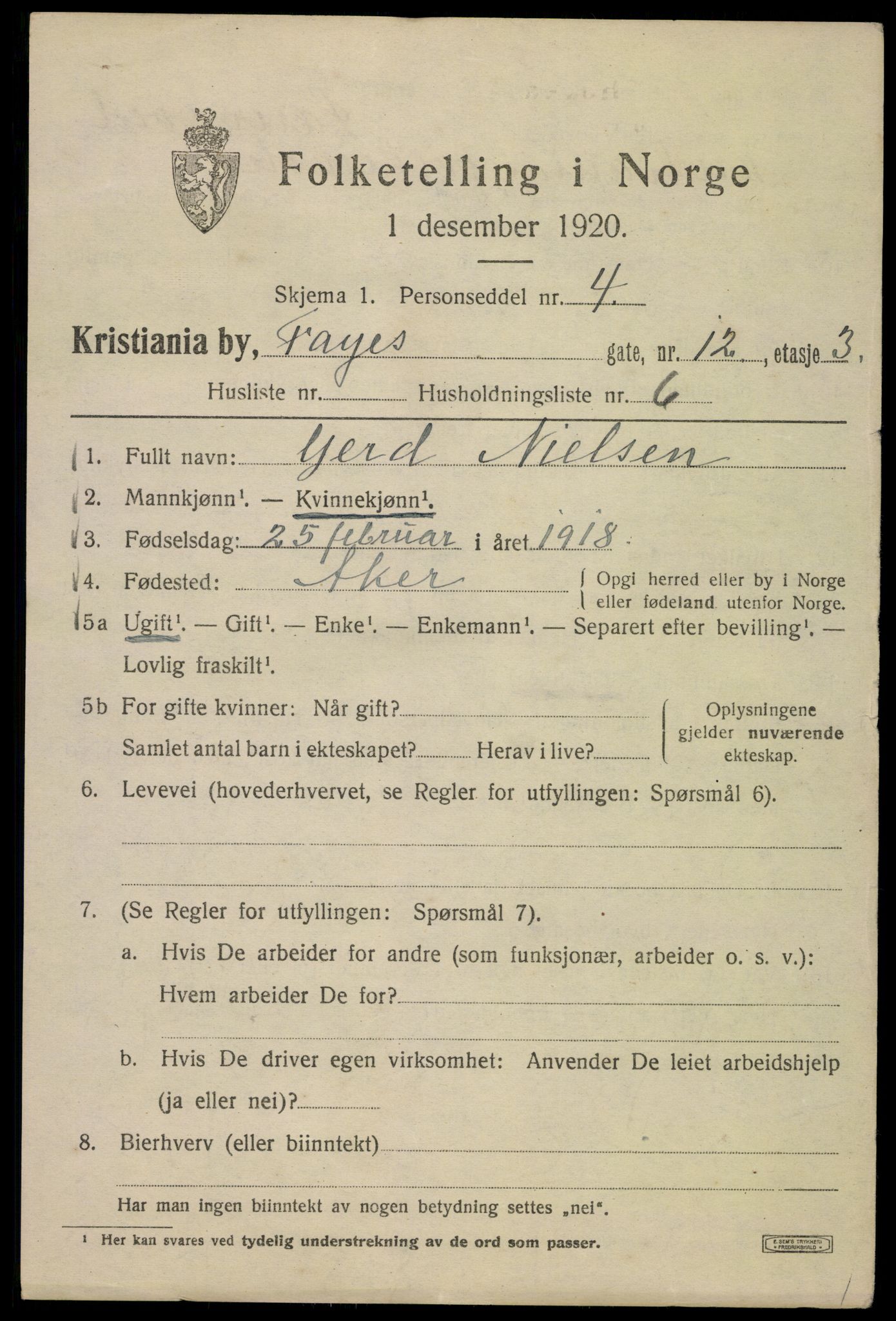 SAO, 1920 census for Kristiania, 1920, p. 228603