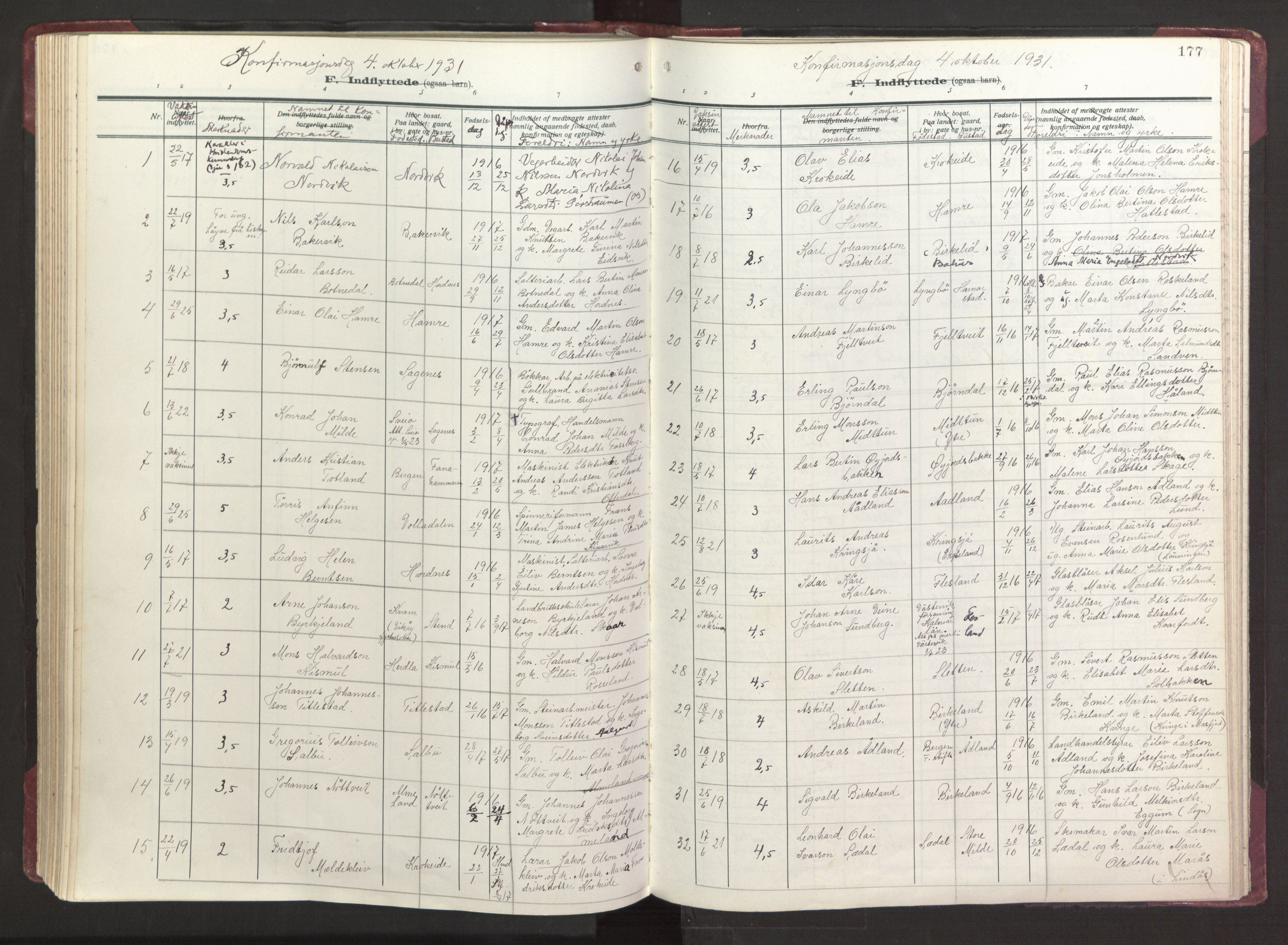 Fana Sokneprestembete, AV/SAB-A-75101/H/Haa/Haab/L0006: Parish register (official) no. B 6, 1923-1967, p. 177