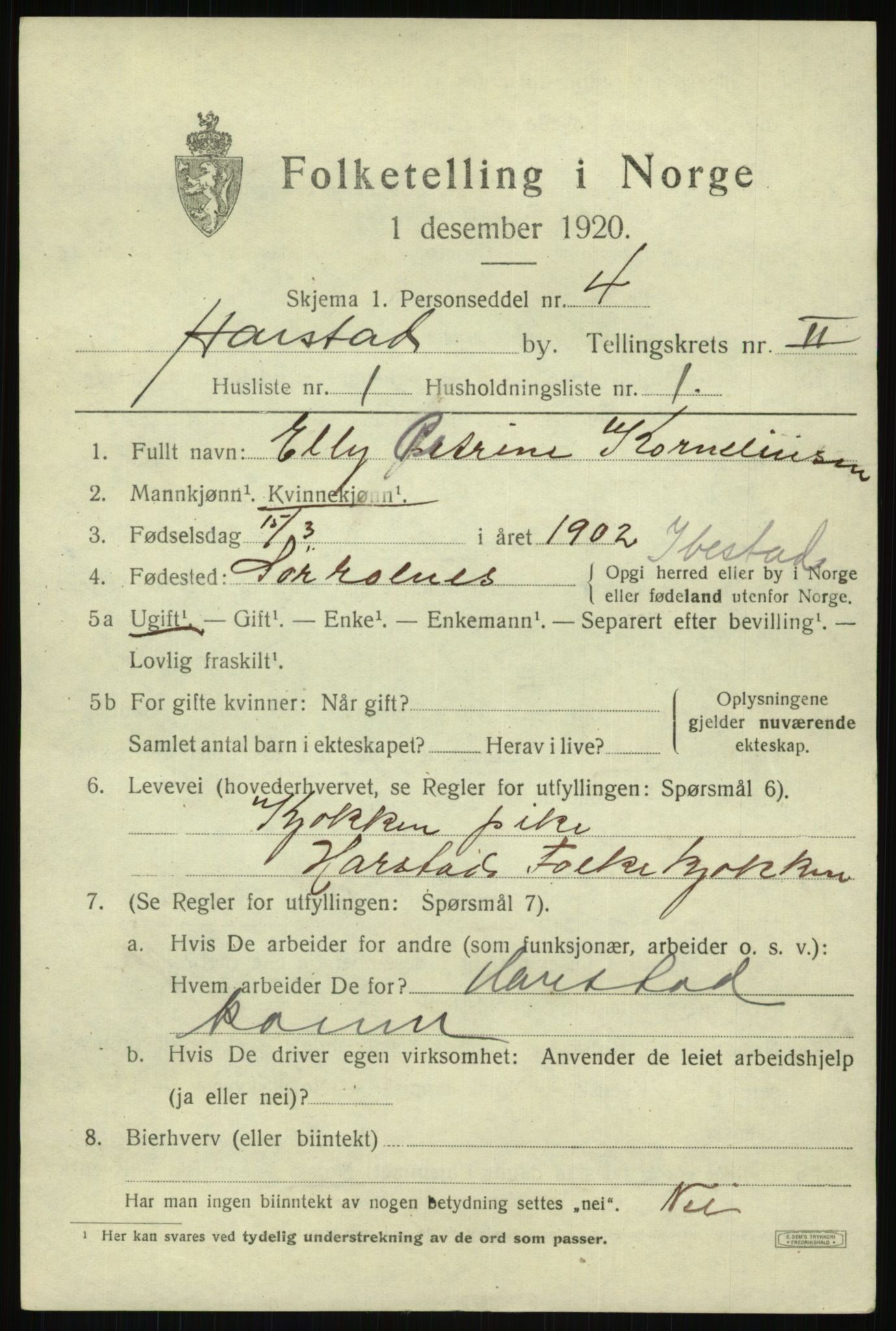 SATØ, 1920 census for Harstad, 1920, p. 2948