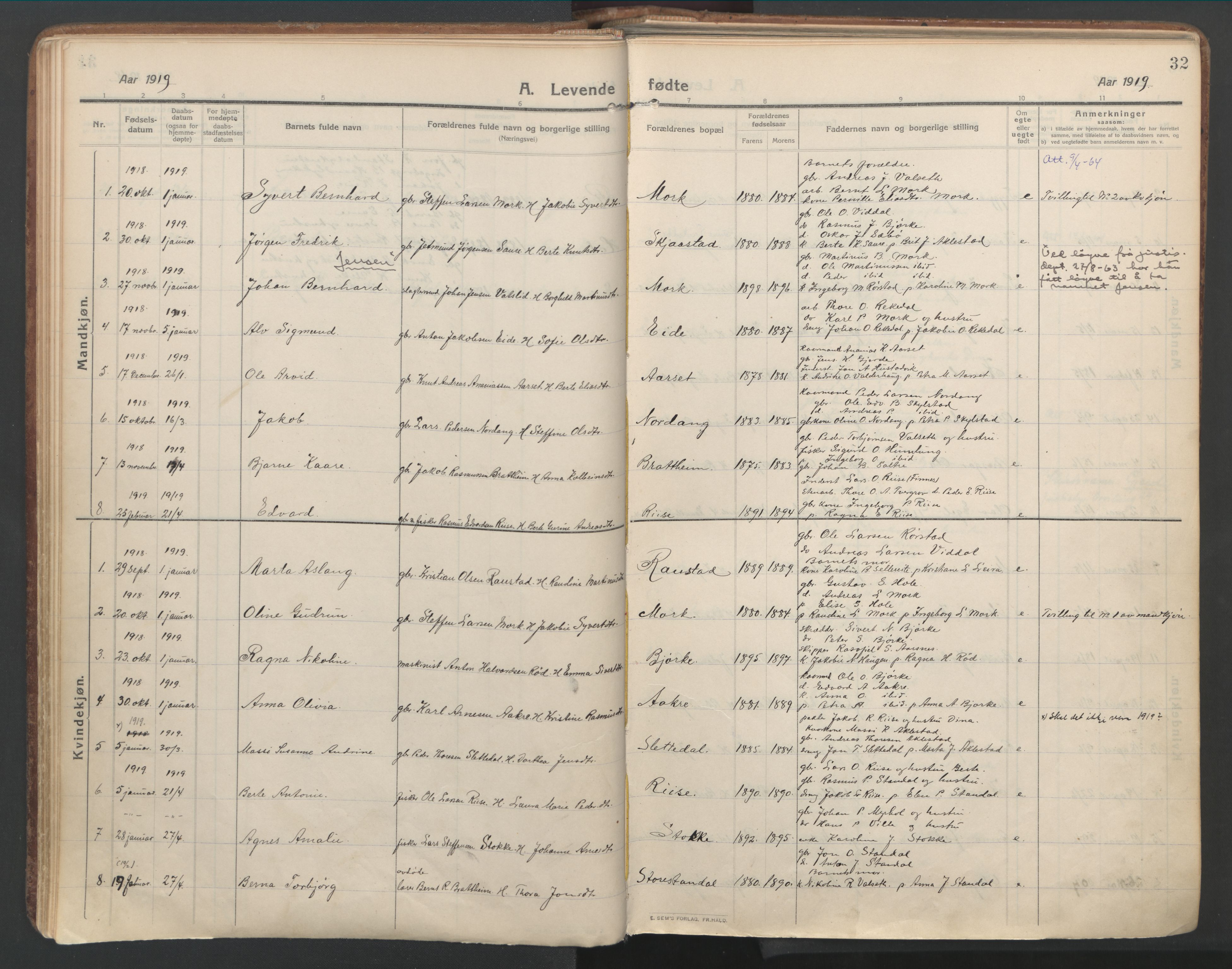 Ministerialprotokoller, klokkerbøker og fødselsregistre - Møre og Romsdal, SAT/A-1454/515/L0212: Parish register (official) no. 515A08, 1911-1935, p. 32