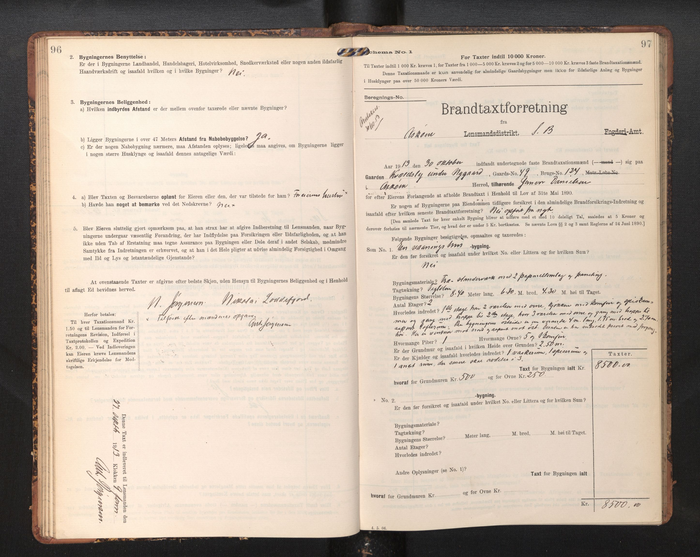 Lensmannen i Askøy, AV/SAB-A-31001/0012/L0006: Branntakstprotokoll, skjematakst, Laksevåg, 1907-1917, p. 96-97