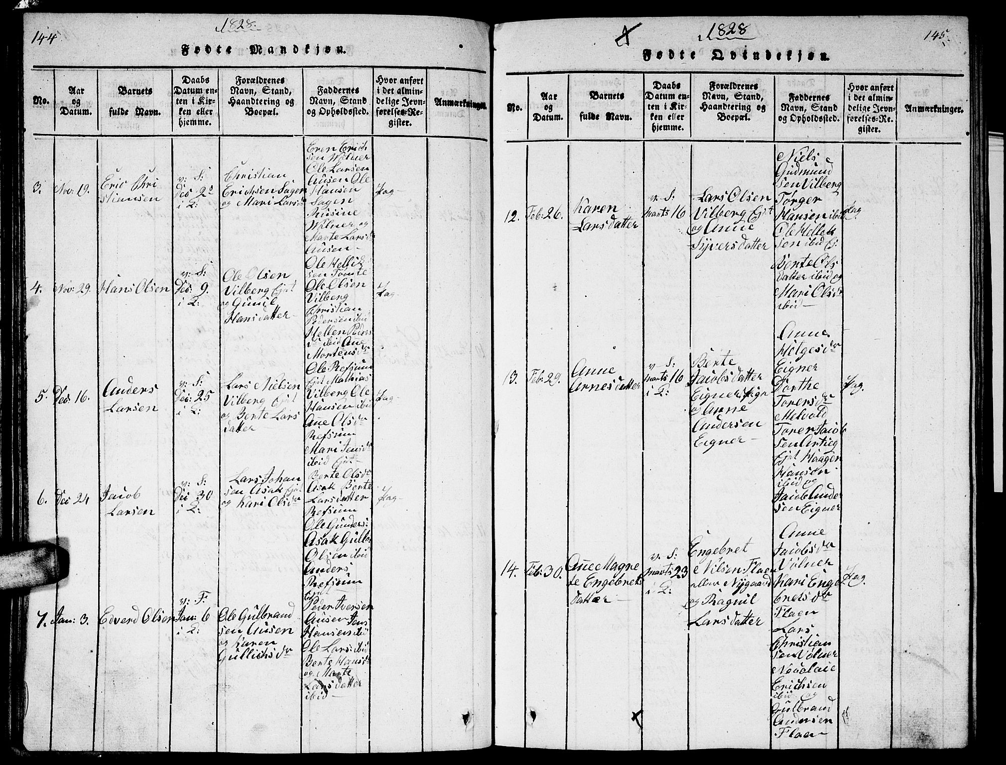 Sørum prestekontor Kirkebøker, AV/SAO-A-10303/G/Ga/L0001: Parish register (copy) no. I 1, 1814-1829, p. 144-145