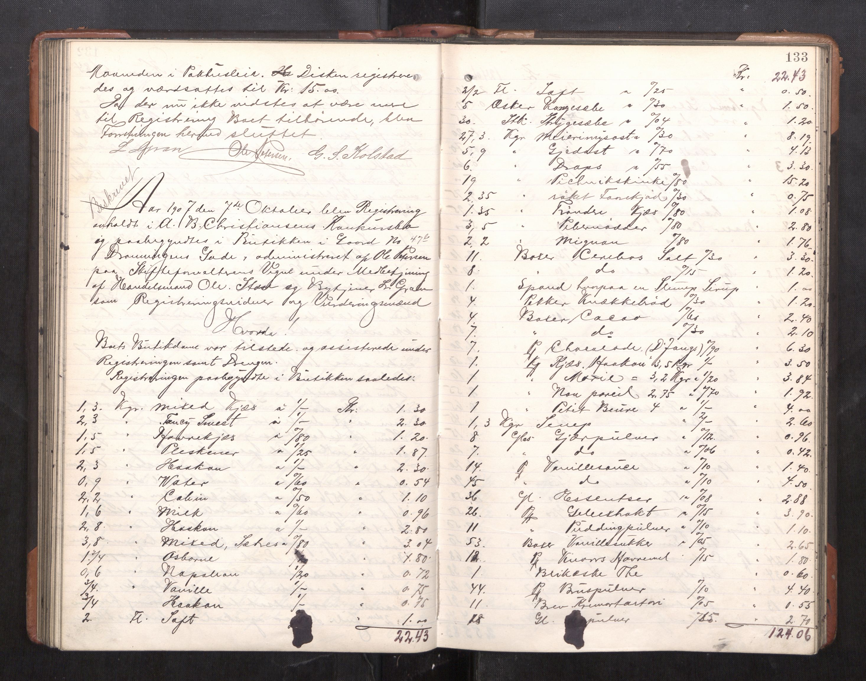 Trondheim byfogd, AV/SAT-A-0003/1/3/3C/L0025: Skifteregistreringsprotokoll - 24/1-14/7. (u/ register), 1906-1909, p. 133
