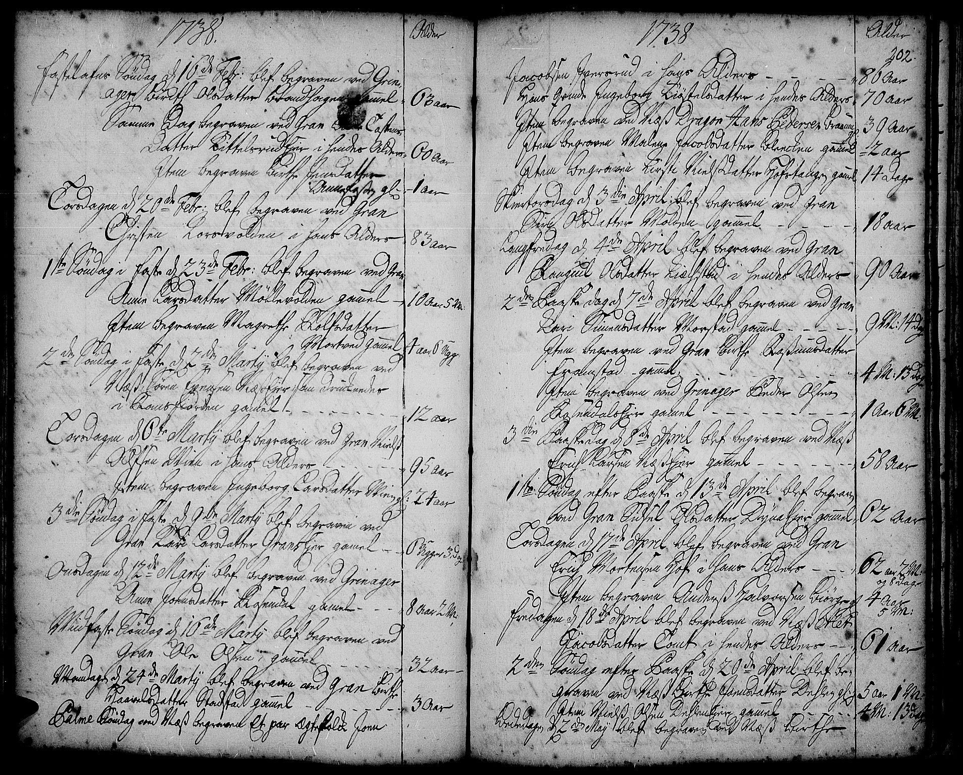 Gran prestekontor, SAH/PREST-112/H/Ha/Haa/L0002: Parish register (official) no. 2, 1732-1744, p. 202