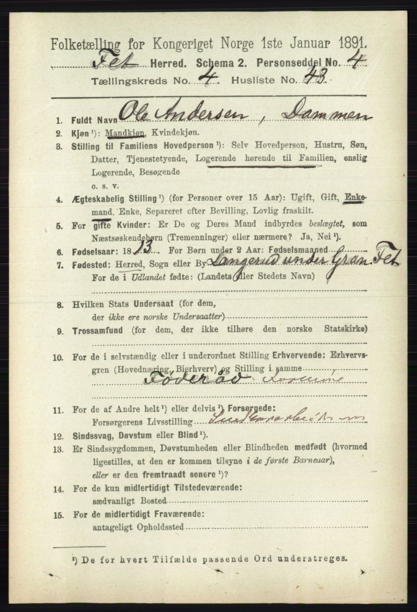 RA, 1891 census for 0227 Fet, 1891, p. 1518
