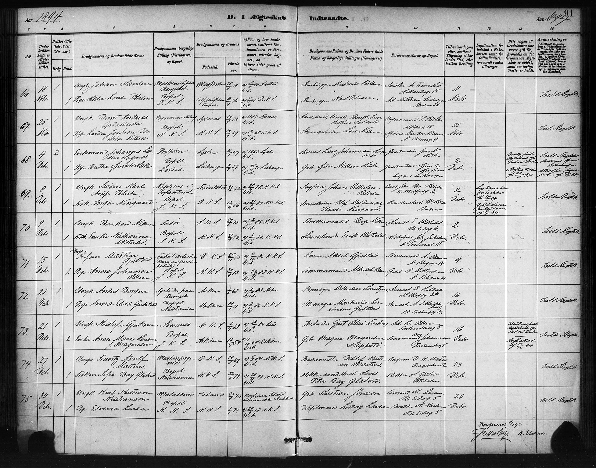 Korskirken sokneprestembete, SAB/A-76101/H/Haa/L0037: Parish register (official) no. D 4, 1883-1904, p. 91
