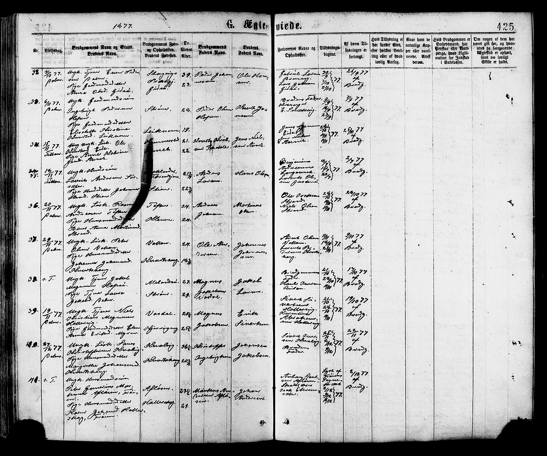 Ministerialprotokoller, klokkerbøker og fødselsregistre - Sør-Trøndelag, SAT/A-1456/634/L0532: Parish register (official) no. 634A08, 1871-1881, p. 425