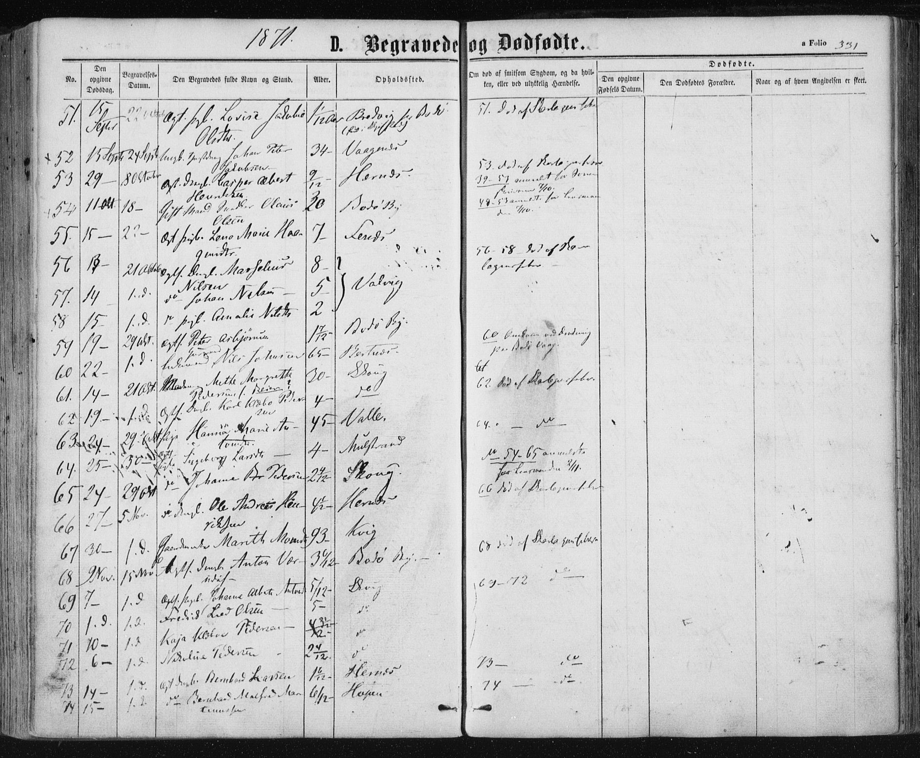 Ministerialprotokoller, klokkerbøker og fødselsregistre - Nordland, AV/SAT-A-1459/801/L0008: Parish register (official) no. 801A08, 1864-1875, p. 331