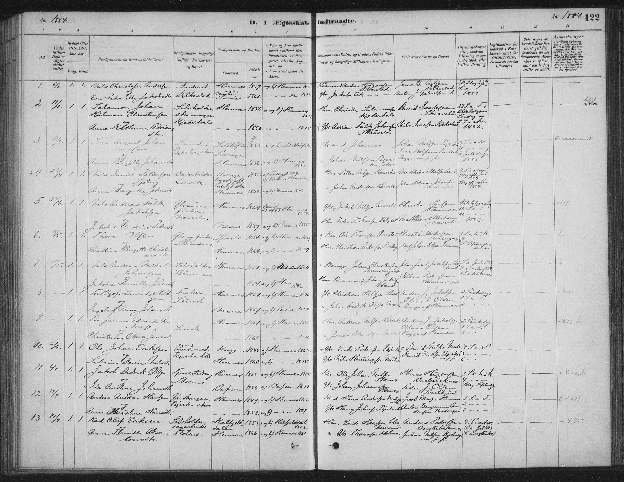 Ministerialprotokoller, klokkerbøker og fødselsregistre - Nordland, AV/SAT-A-1459/825/L0361: Parish register (official) no. 825A15, 1878-1893, p. 122