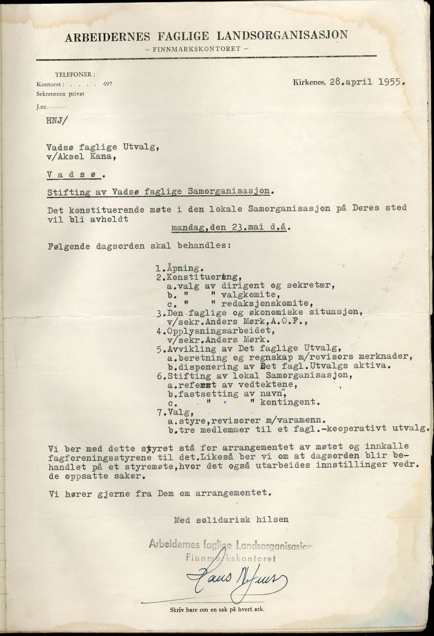 Vadsø Faglige Samorganisasjon, FMFB/A-1085/A/L0001: Styreprotokoll, 1951-1964, p. 80