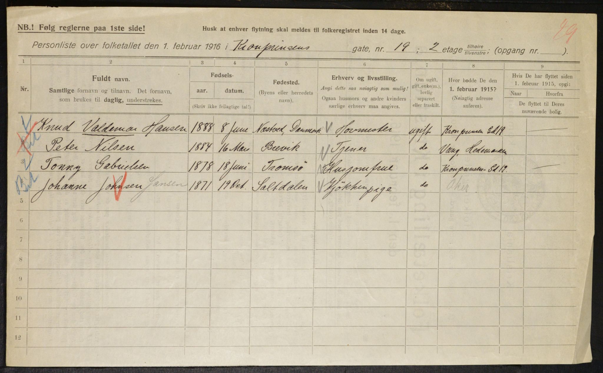 OBA, Municipal Census 1916 for Kristiania, 1916, p. 55878