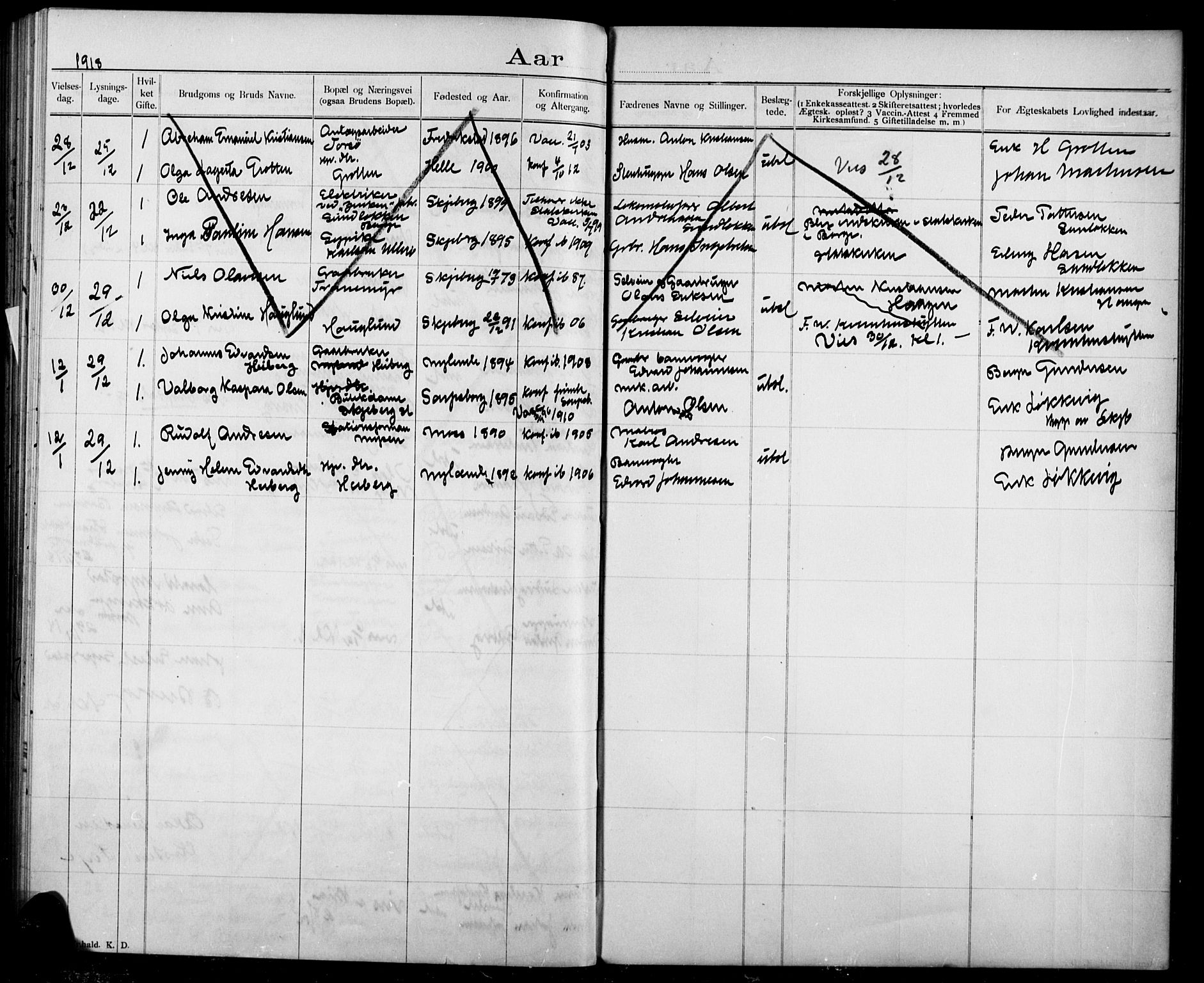 Skjeberg prestekontor Kirkebøker, AV/SAO-A-10923/H/Ha/L0001: Banns register no. I 1, 1893-1918