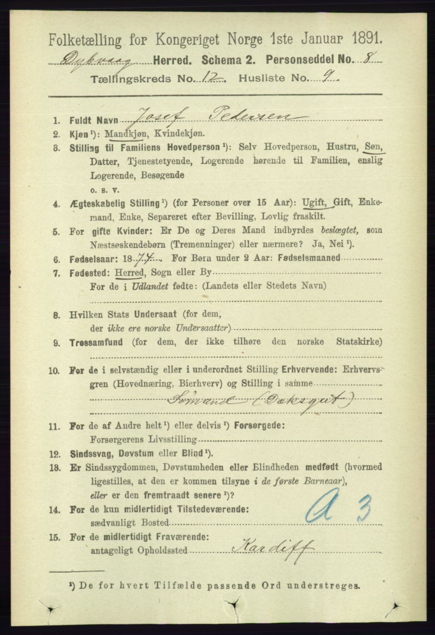 RA, 1891 census for 0915 Dypvåg, 1891, p. 4790