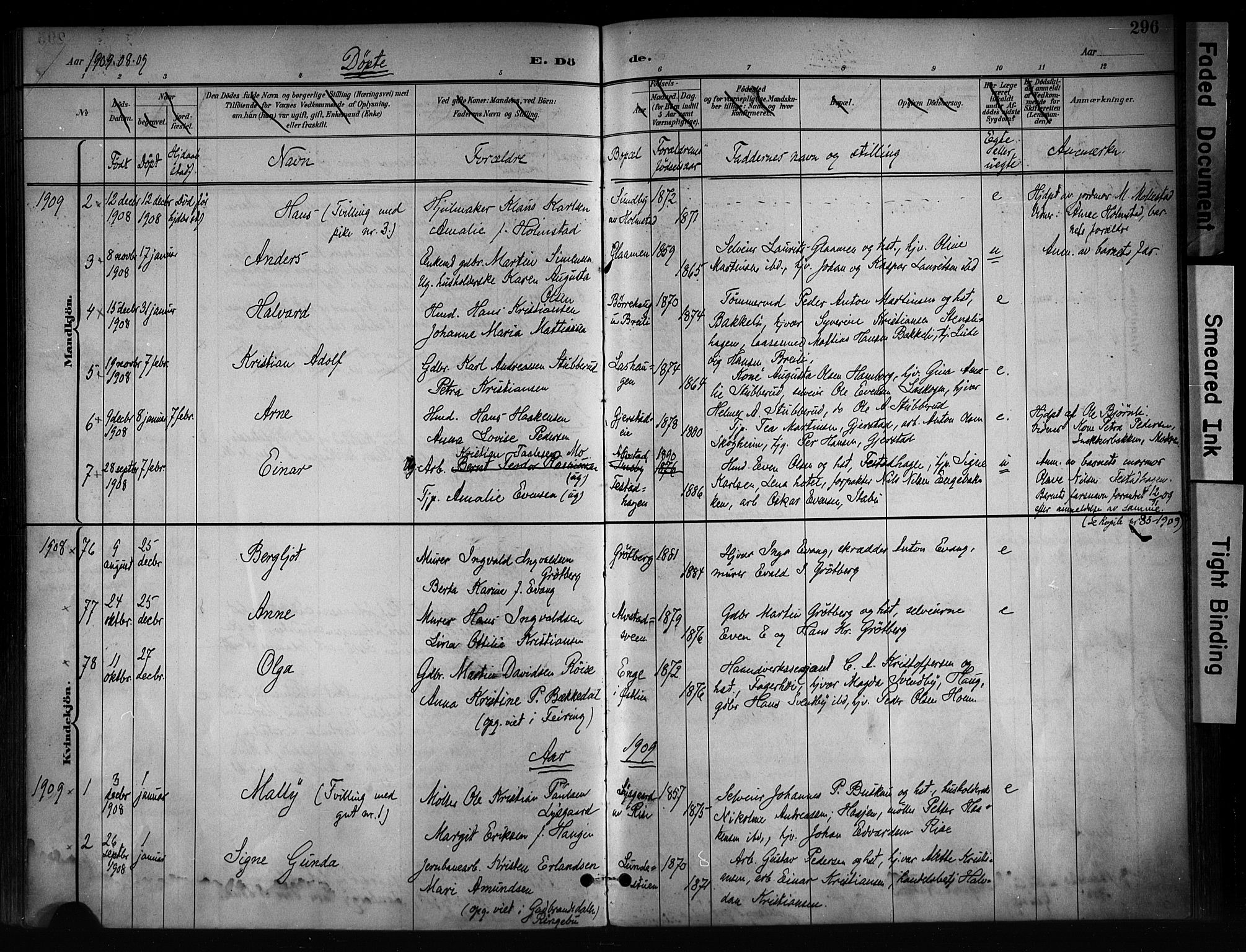 Østre Toten prestekontor, SAH/PREST-104/H/Ha/Haa/L0008: Parish register (official) no. 8, 1897-1909, p. 296