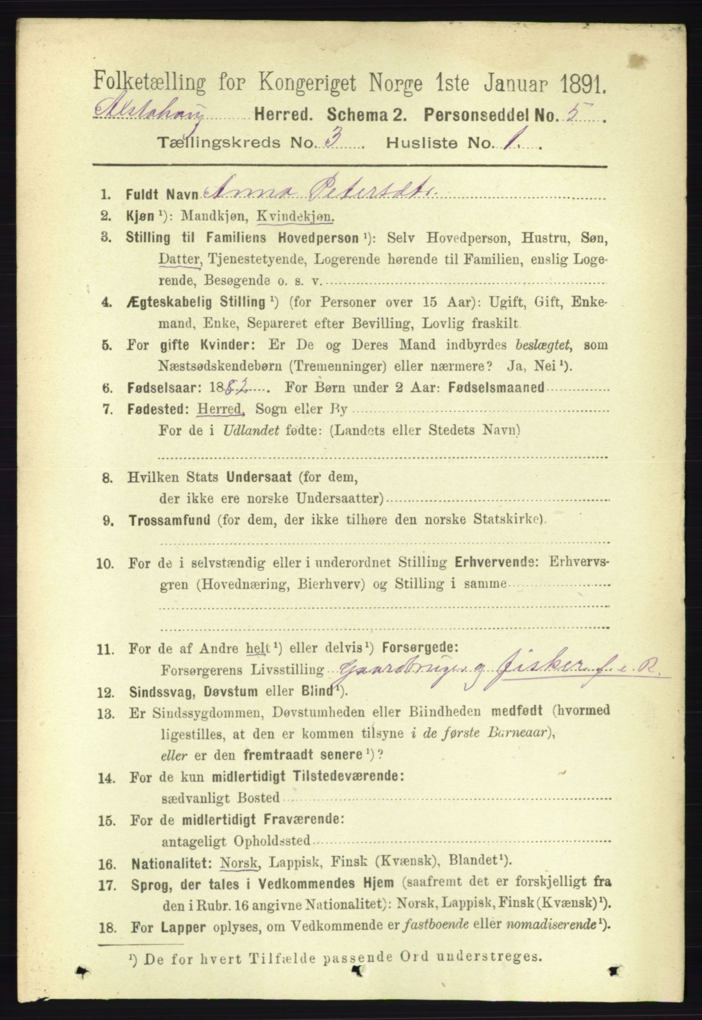 RA, 1891 census for 1820 Alstahaug, 1891, p. 1098