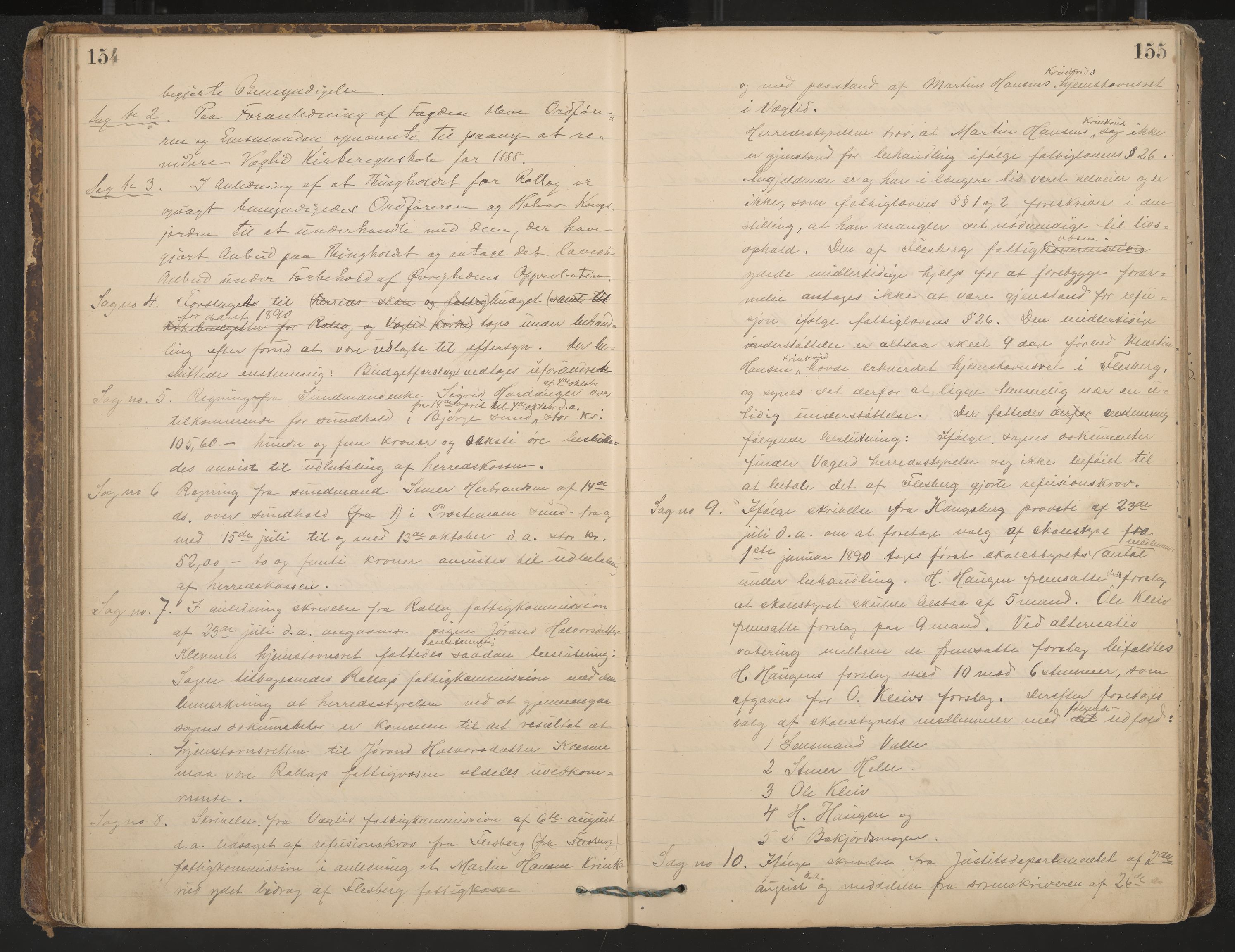 Rollag formannskap og sentraladministrasjon, IKAK/0632021-2/A/Aa/L0003: Møtebok, 1884-1897, p. 154-155