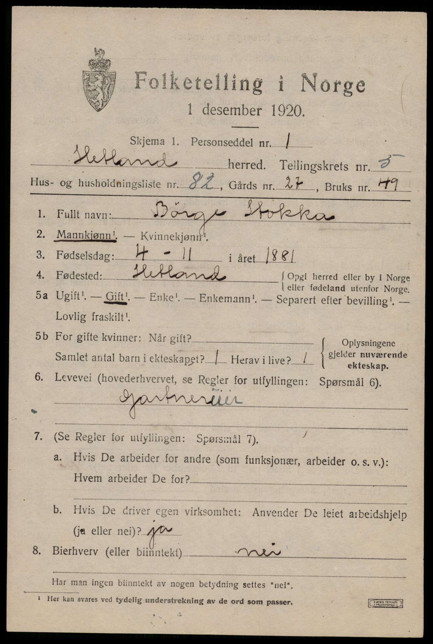 SAST, 1920 census for Hetland, 1920, p. 9447