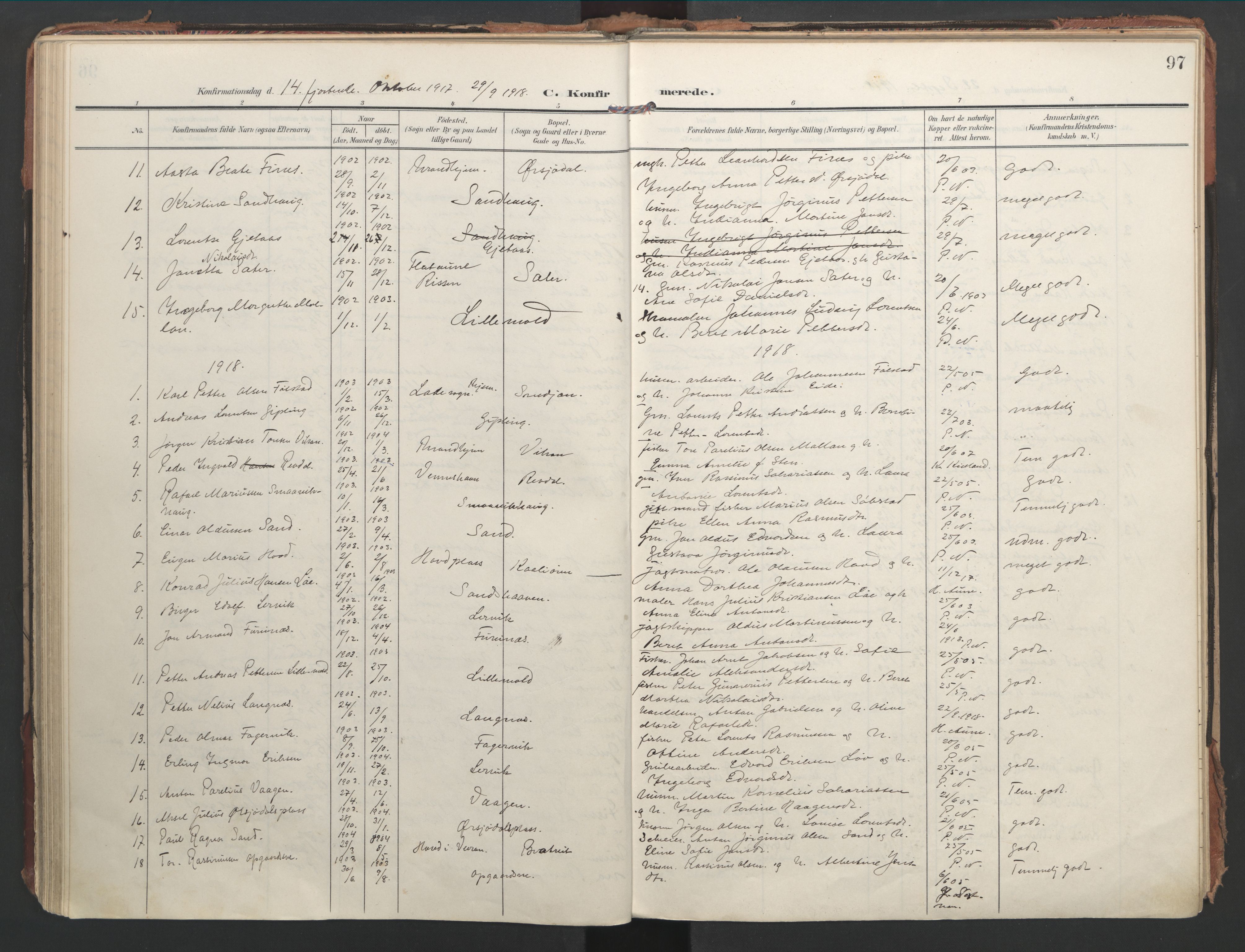 Ministerialprotokoller, klokkerbøker og fødselsregistre - Nord-Trøndelag, SAT/A-1458/744/L0421: Parish register (official) no. 744A05, 1905-1930, p. 97